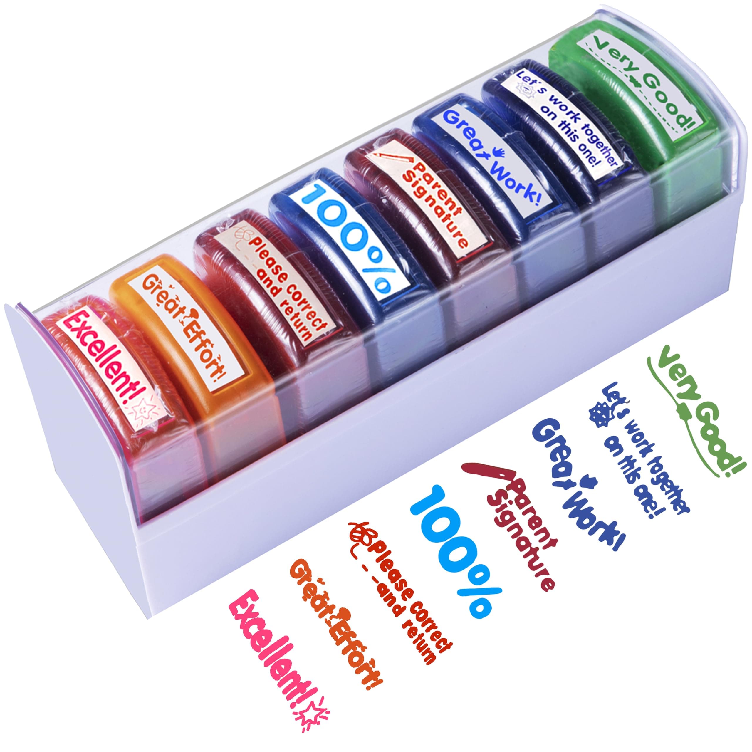 Teacher Stamps for Classroom Grading – 8PCS Self-Inking Rectangular Teacher Stamp – Colorful Stamps for Teachers with Motivational Messages – Perfect Classroom Supplies & Gifts for Homeschool