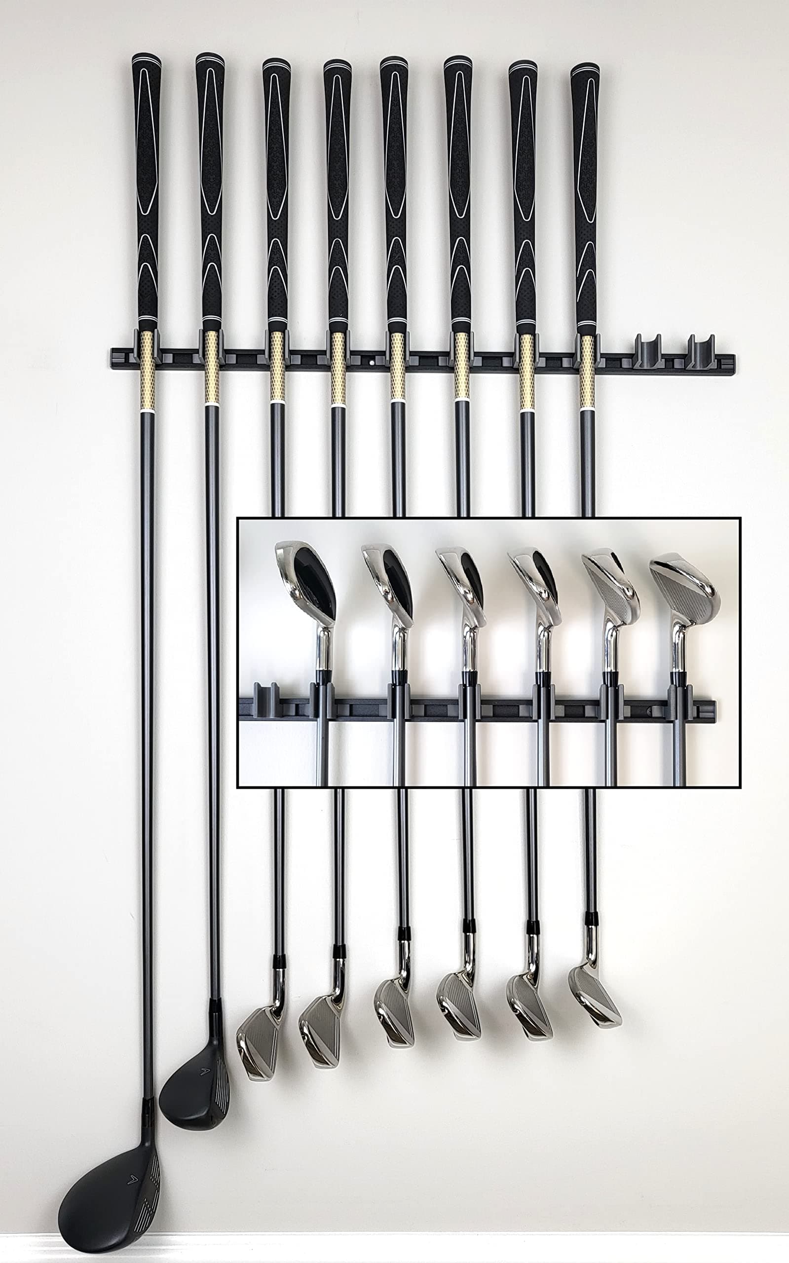 Generic10 Golf Club Holders on 24" Rack, Wall Display, Wall Hanger, Organizer (Club Grip Up)