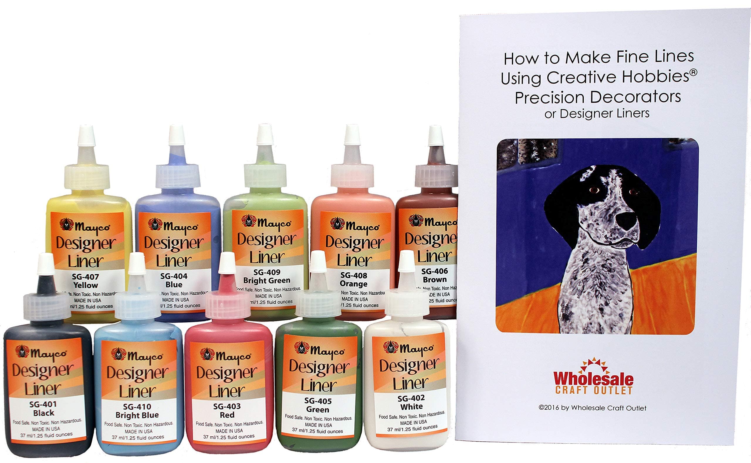 Creative Hobbies Mayco Designer Liner Ceramic Glaze Writers - 1.25 Ounce Each, Kit of All 10 Colors Plus Free Instructional Booklet