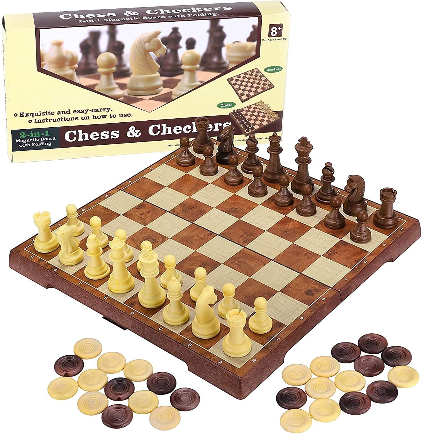 SARTHAM 2 in 1 Chess Set - 12"x12" Foldable Chess and Checkers Set Magnetic Board with Portable Folding Interior Storage Travel Chess Game Board (31 cms x 31 cms)