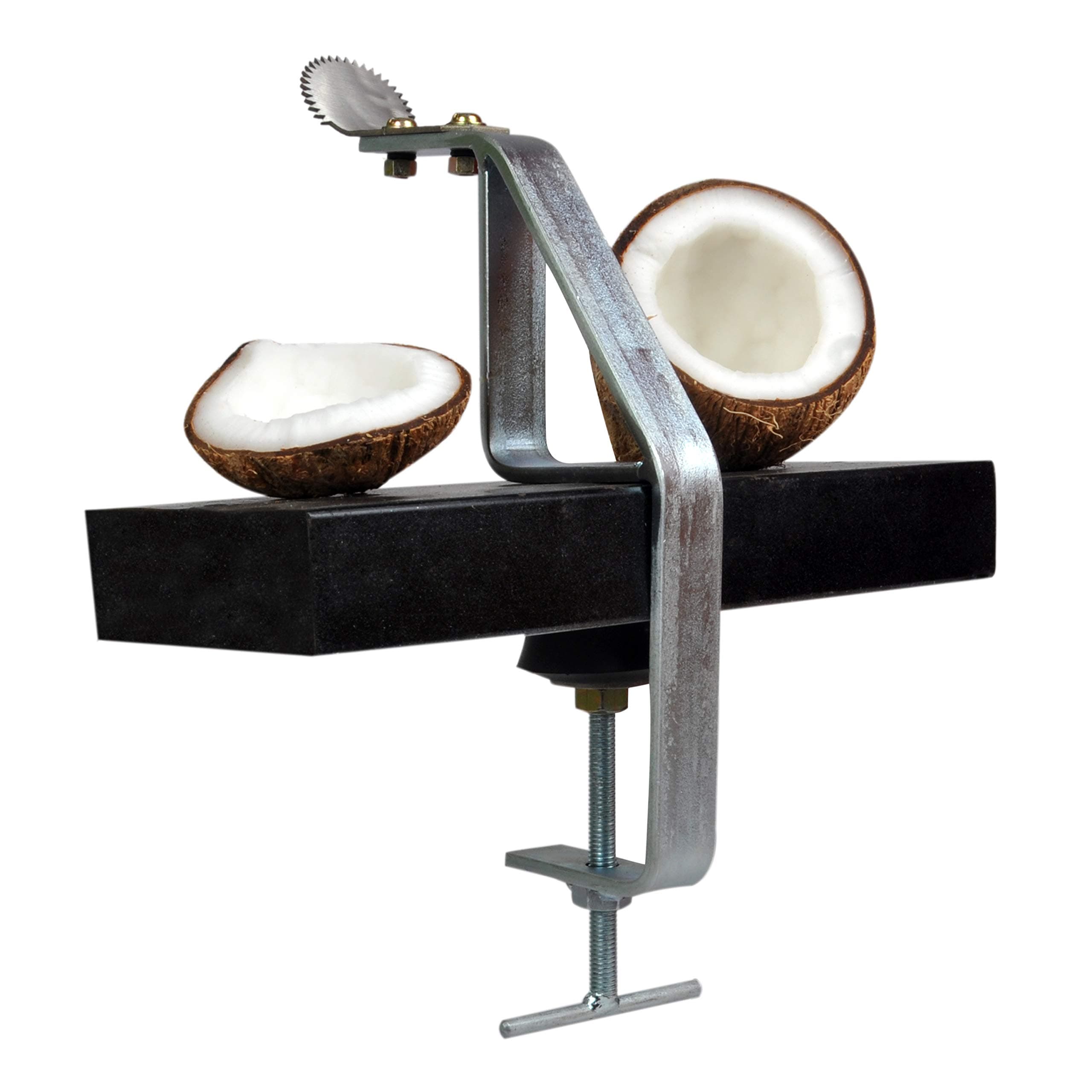 D&V Engineering Stainless Steel Coconut Scraper & Grater | Manual Coconut Scraping Tool with Non-Slip Rubber Bush | Safe, Sturdy Design | Fits up to 2.5-Inch Slab, Zinc-Coated Body