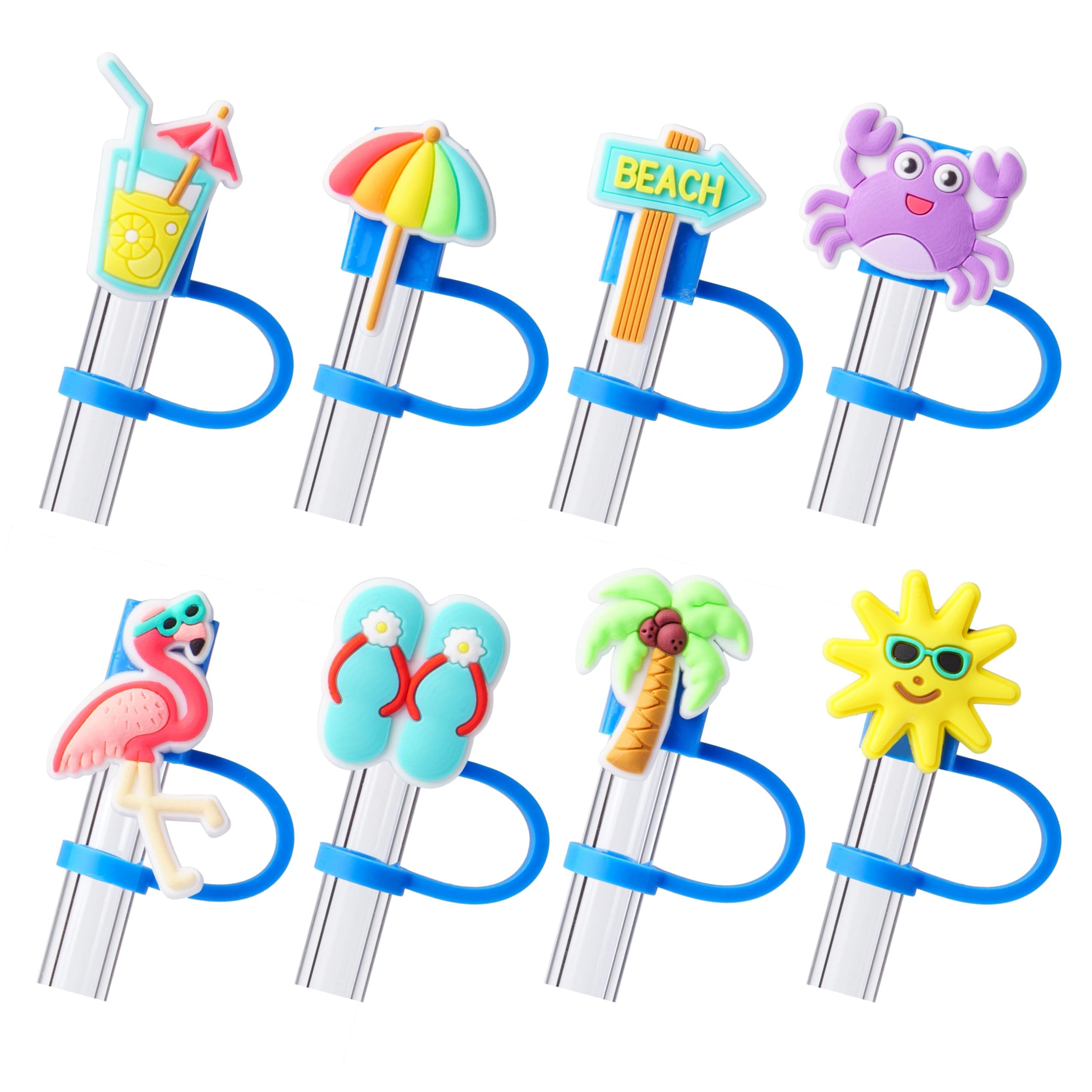8Pcs Summer Cap Straw Cover Cap for Stanley Cup 40oz/30oz Tumbler, 10mm Reusable Cute Drinking Straw Topper Accessories, Portable Protector Plugs Decorations Gifts for Party Favors