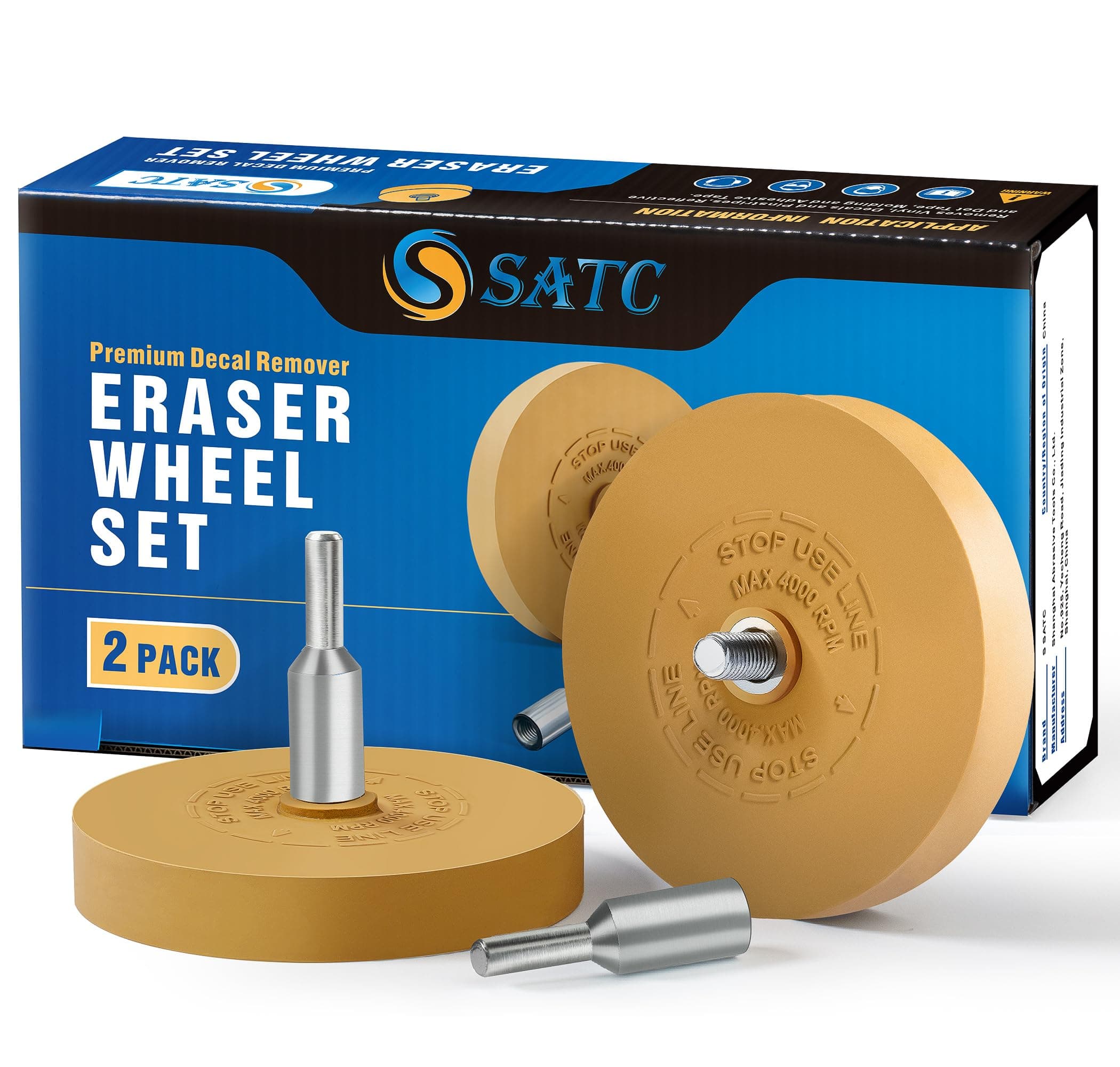S SATC Decal Remover Eraser Wheel 2Pack Rubber Wheel Eraser with Drill Adapter Kit Car Emblem Pinstripe Graphics Stickers and Vinyl Removal Tool Adhesive Remover Wheel Air Tool for Drill