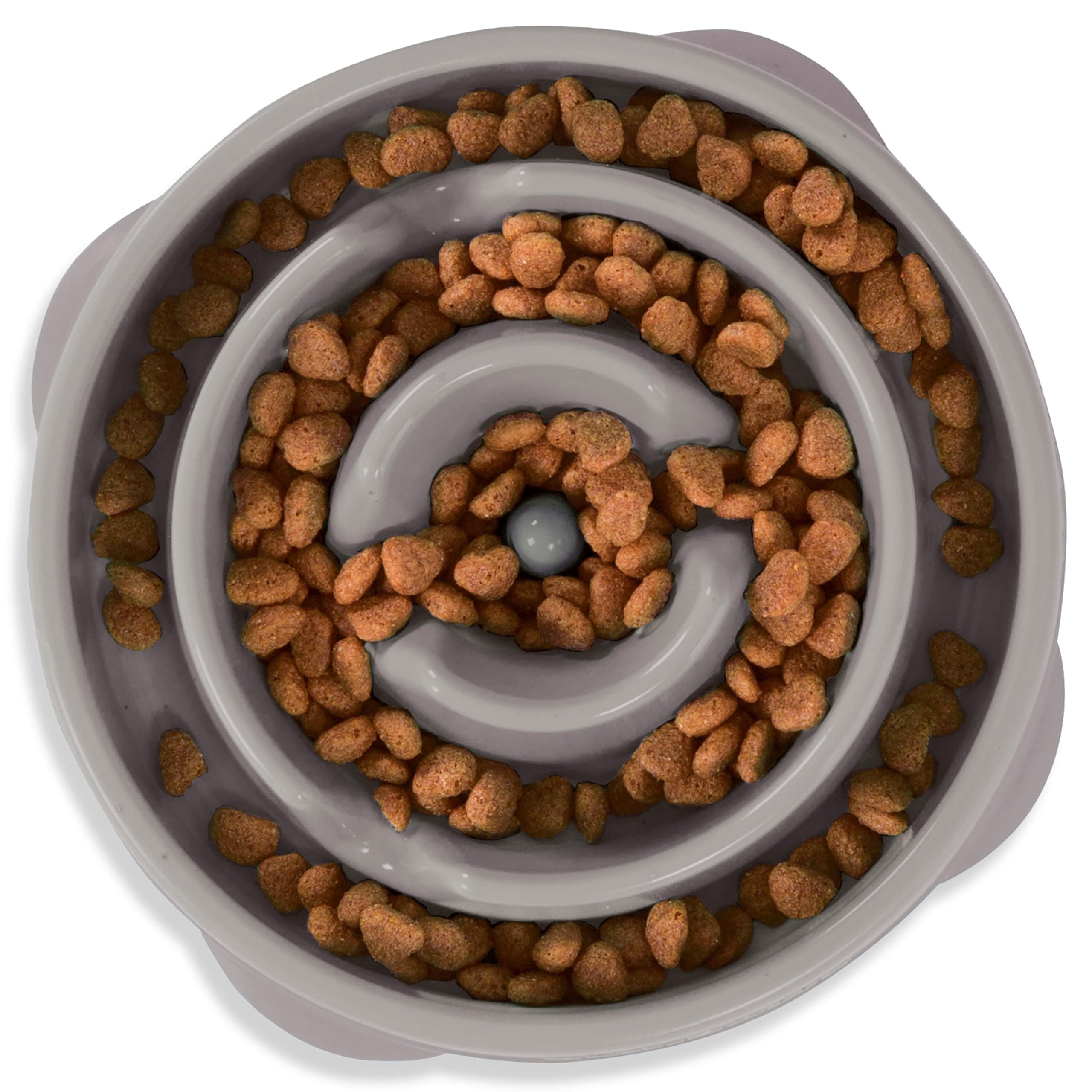 Outward Hound Fun Feeder Slo Bowl – Medium 2‑Cup Capacity, Slow Feeding, Small to Medium Dogs & Cats, Non-Slip, Gray, Drop Pattern