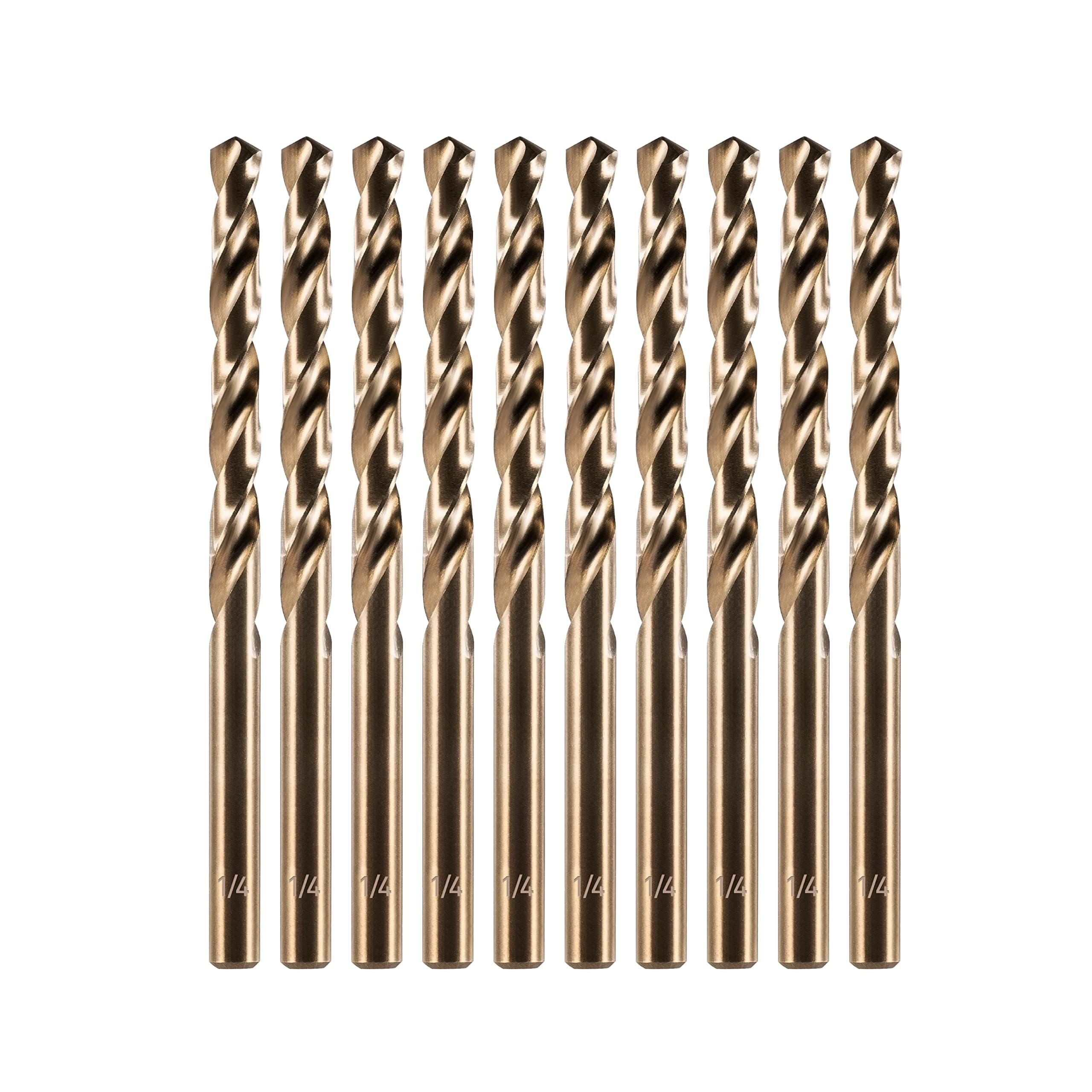 1/4" Cobalt Drill Bit (10 Pcs), M35 HSS Metal Drill Bits Set for Hard Metal, Stainless Steel, Cast Iron Box of 10