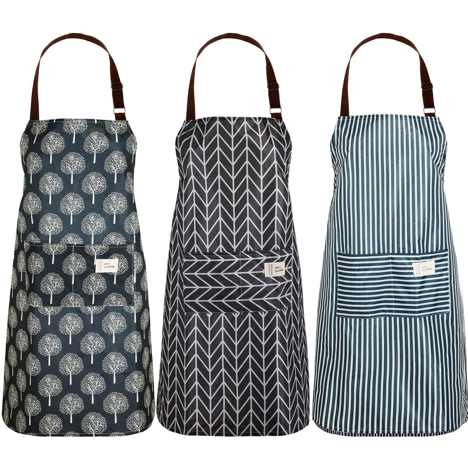 SATINIOR 3 Pieces Waterproof Bib Apron with 2 Pockets Adjustable Cooking Kitchen Apron for Women Men Chef BBQ Baking Cleaning