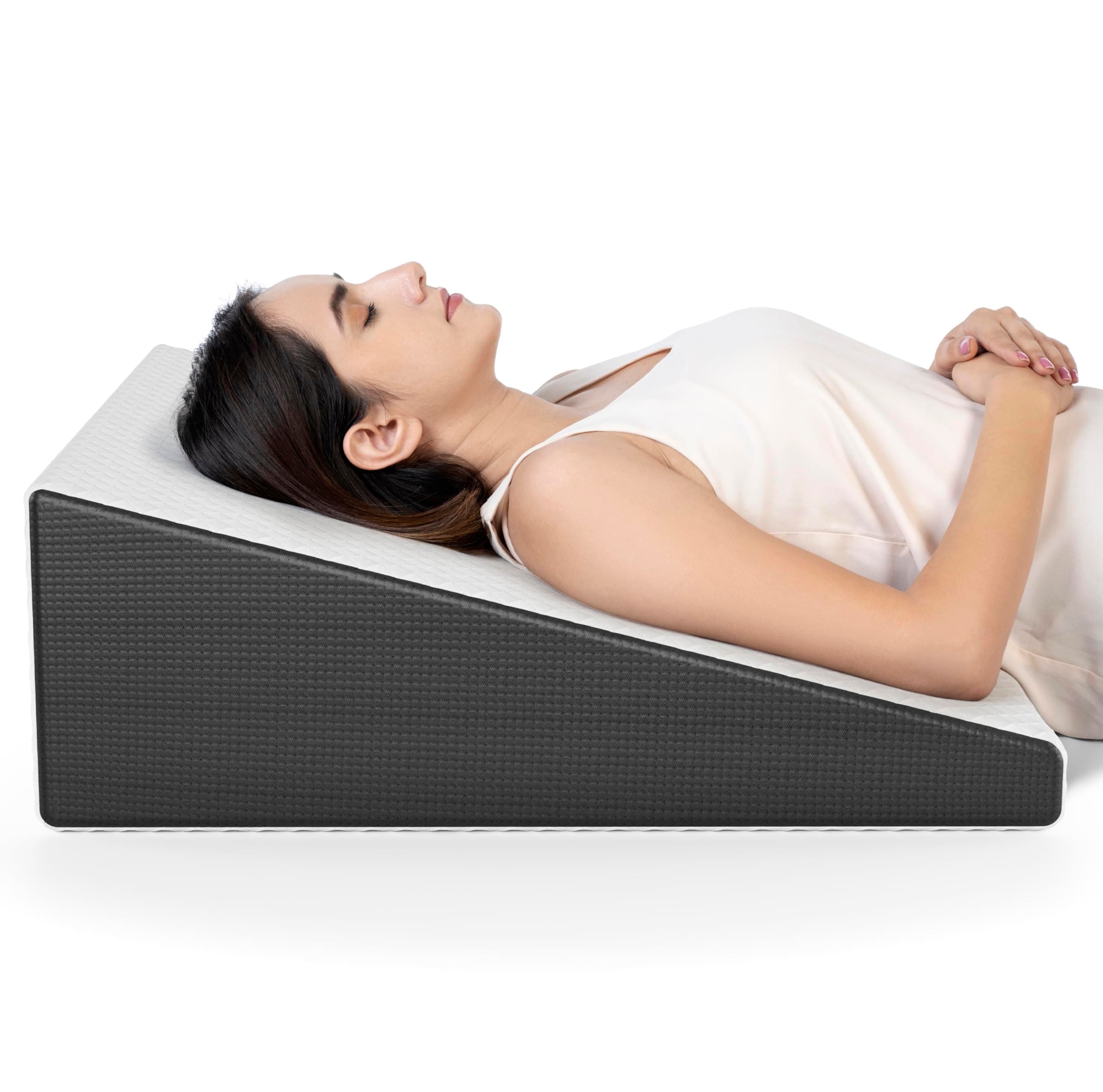 FOVERA Bed Wedge Pillow with Memory Foam, Back Support Cushion for Acid Reflux, GERD, Snoring, Post Surgery, Pregnancy and Relaxing in Bed (White Bamboo, Medium - 26 x 24 x 7 Inch, Pack of 1)