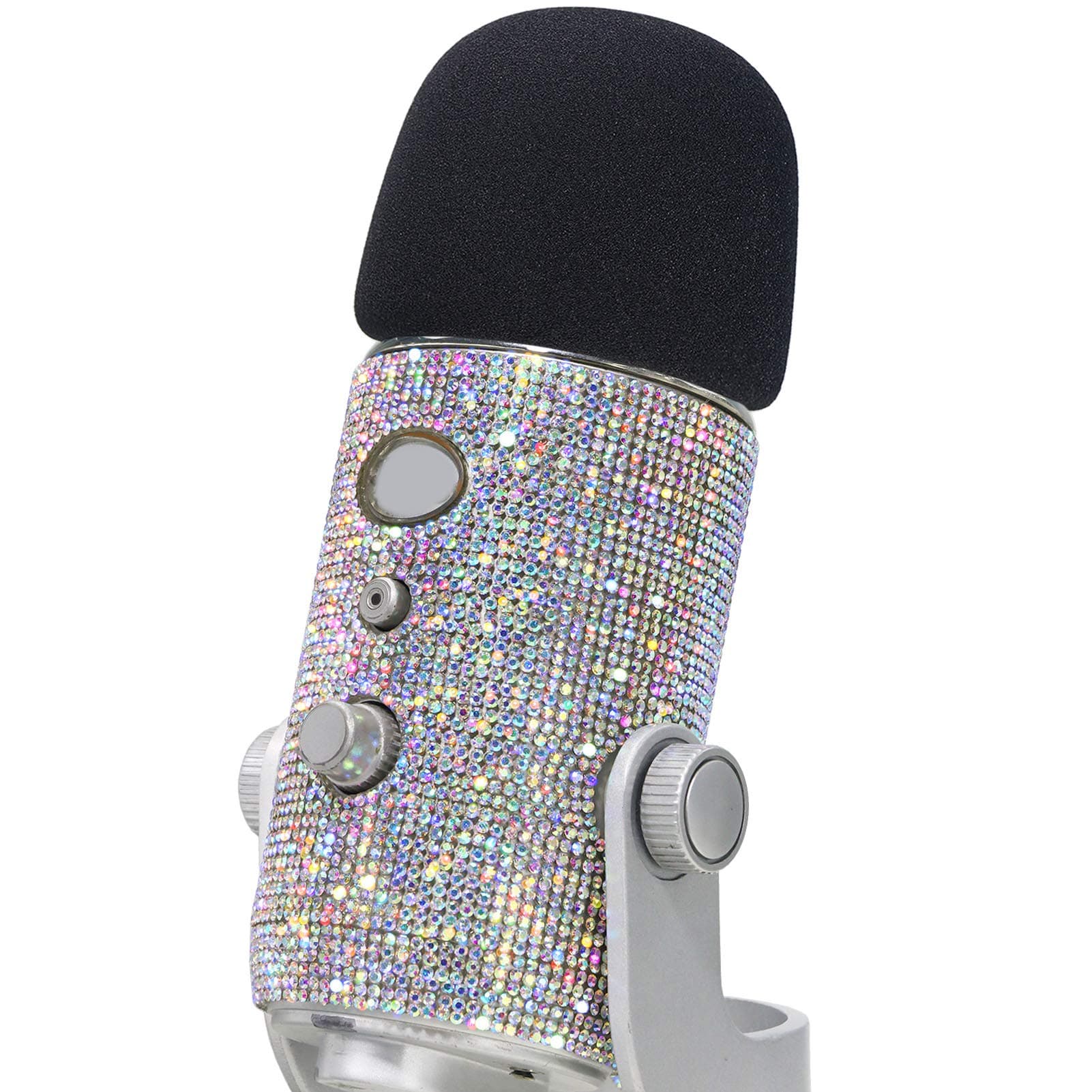Blue Yeti Pop Filter - Cute Glitter Sticker, Bling Diamond Shiny Skin with Mic Foam Winscreen Compatible with Blue Yeti Microphones by YOUSHARES (Silver)
