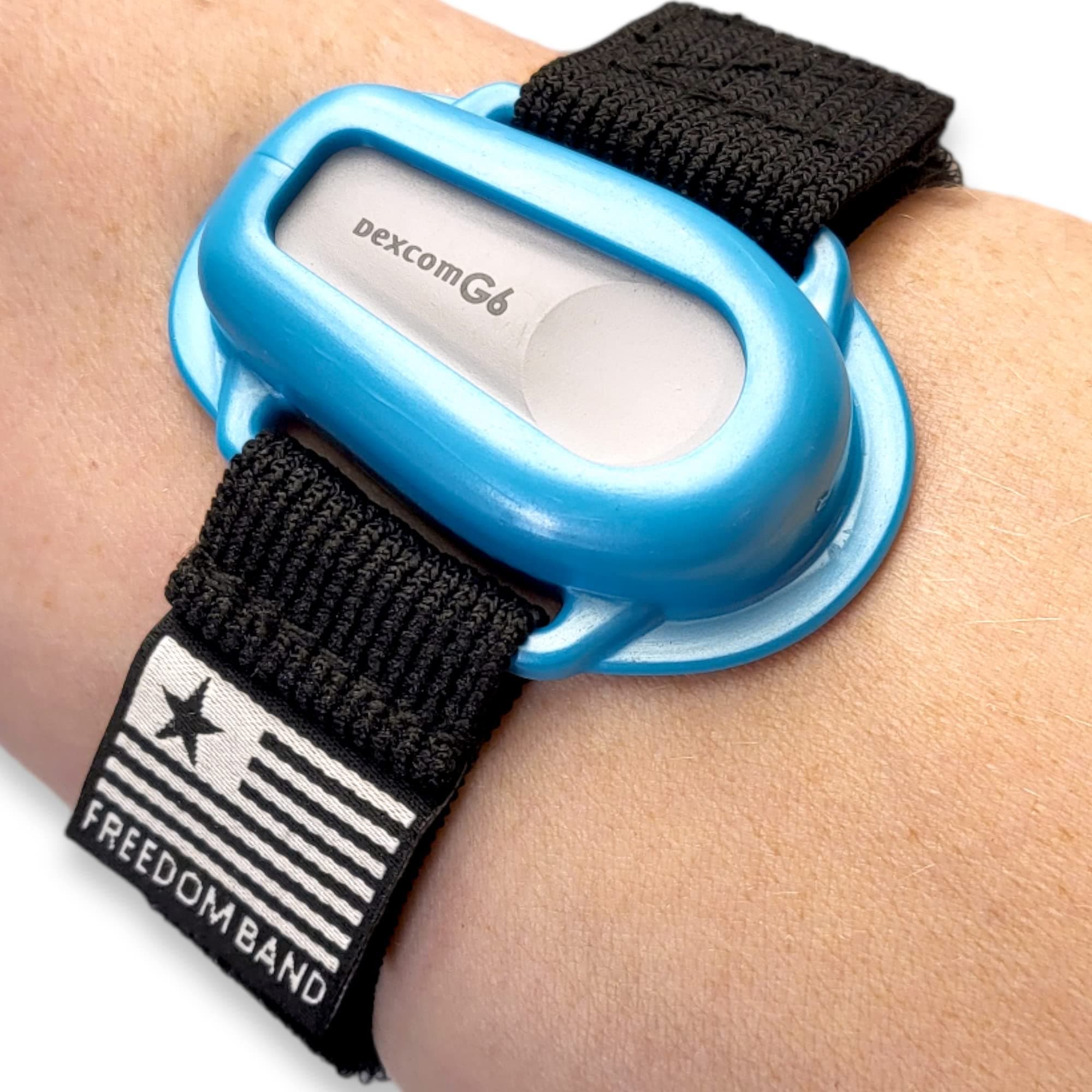 1-18" All-in-One Adjustable & Flexible Band for Dexcom G6: Transmitter Protection Sensor Guard Cover Arm & Leg Band, Teal Blue Satin