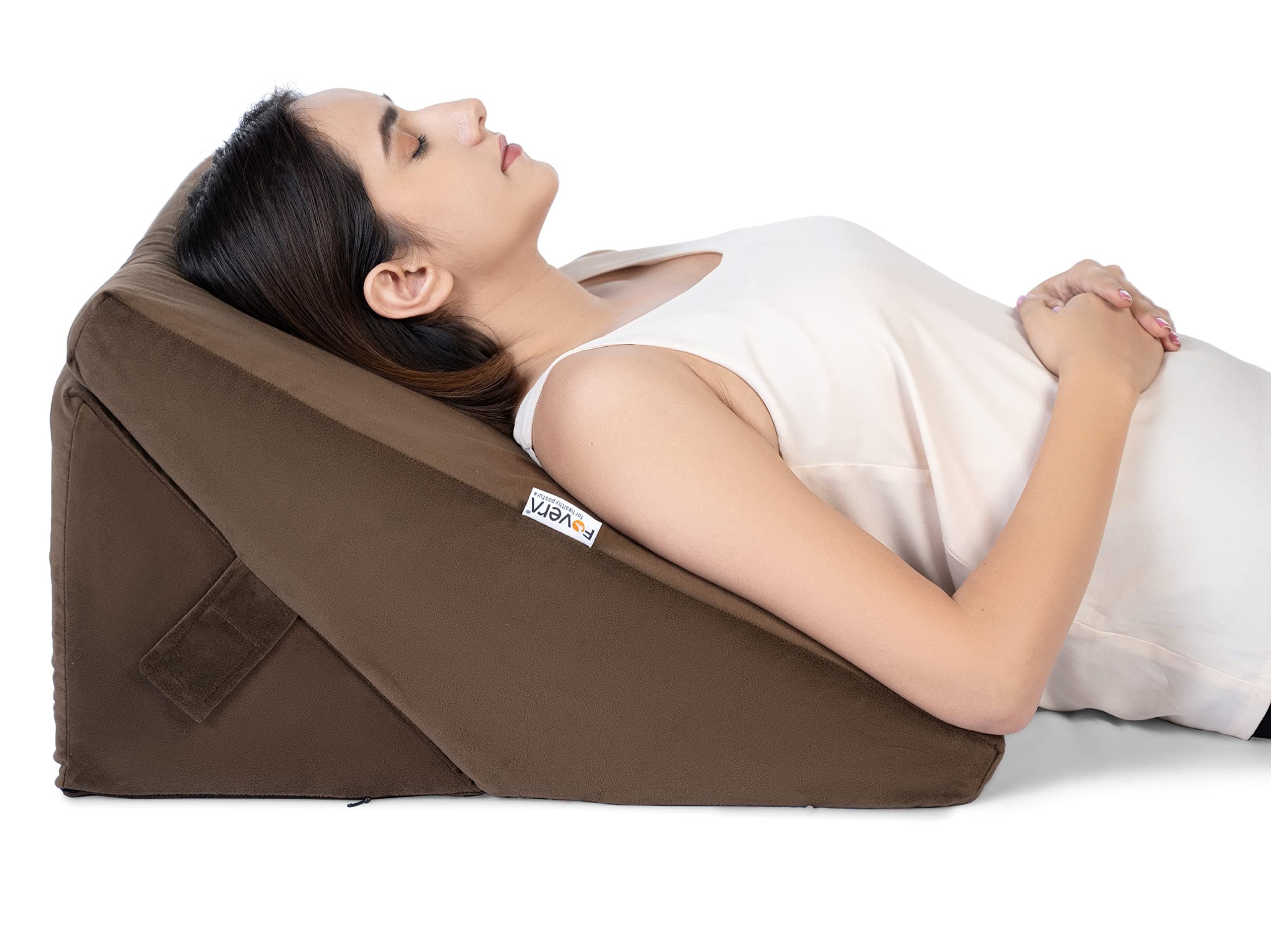 FOVERA Wedge Pillow for Back Support, Adjustable Memory Foam Bed Wedge Pillow for Sleeping, Acid Reflux, GERD, Snoring, Pregnancy, Post-Surgical Recovery (Velvet Brown, Standard - 22x22x12 Inch)