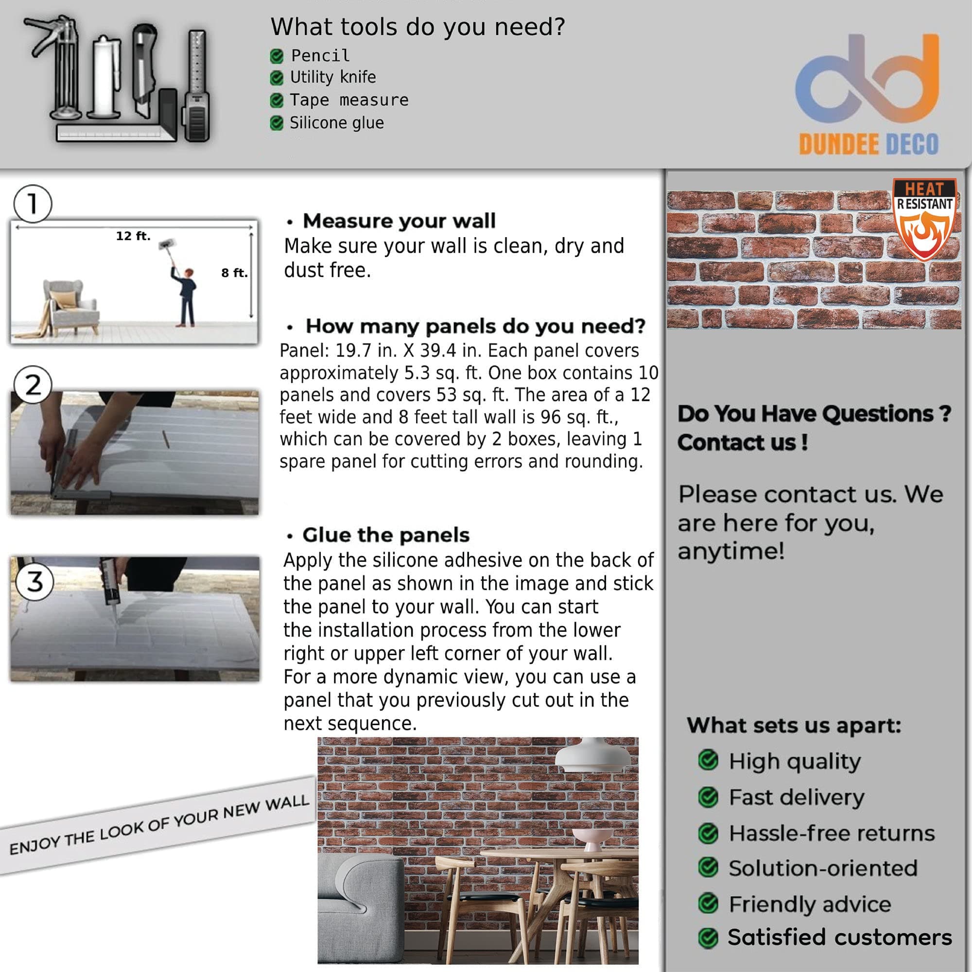 Dundee Deco 3D Wall Panels Faux Brick - Cladding, Mahogany Stone Look Wall Paneling, Styrofoam Facing for Living Room, Kitchen, Bathroom, Balcony, Bedroom, Set of 5, Covers 27 sq ft