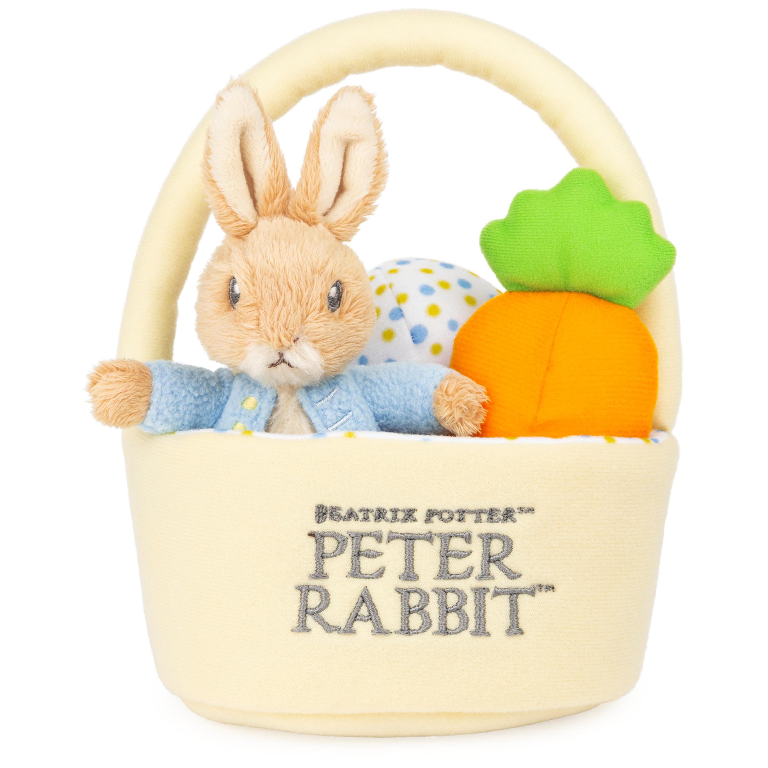 Beatrix Potter Peter Rabbit Easter Basket Sensory Toy Playset, 4-Piece Plush Toy Playset for Ages 1 and Up, 8.5”