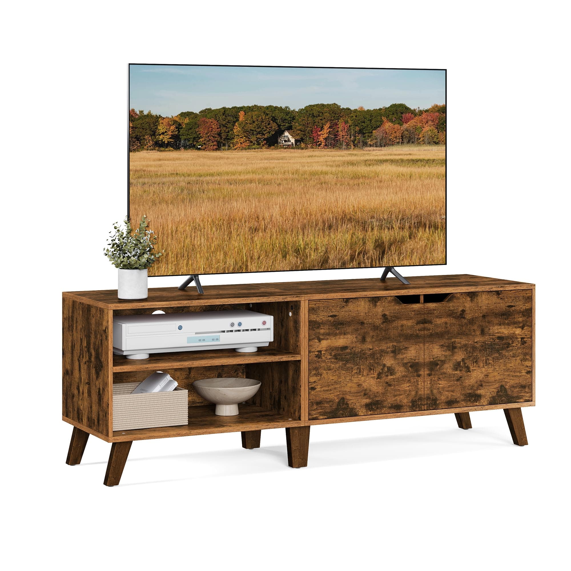 VASAGLE TV Stand with 2 Doors, TV Stand with Adjustable Shelves, Length 140 cm, for 65 Inch TVs, Living Room, Dining Room, Bedroom, Rustic Brown LTV027X01