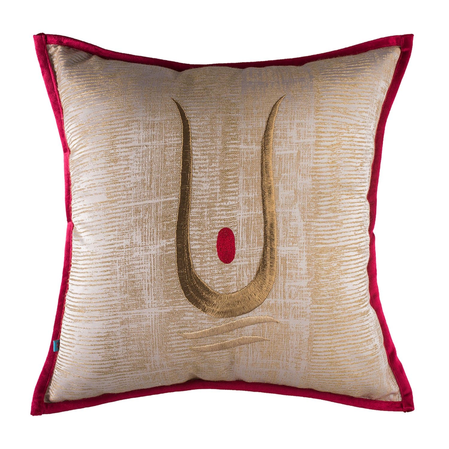 Rustic Boho Shabby Chic Embroidered Luxury Indian Throw Pillow Cushion Cover, Red, Beige, 18 x 18