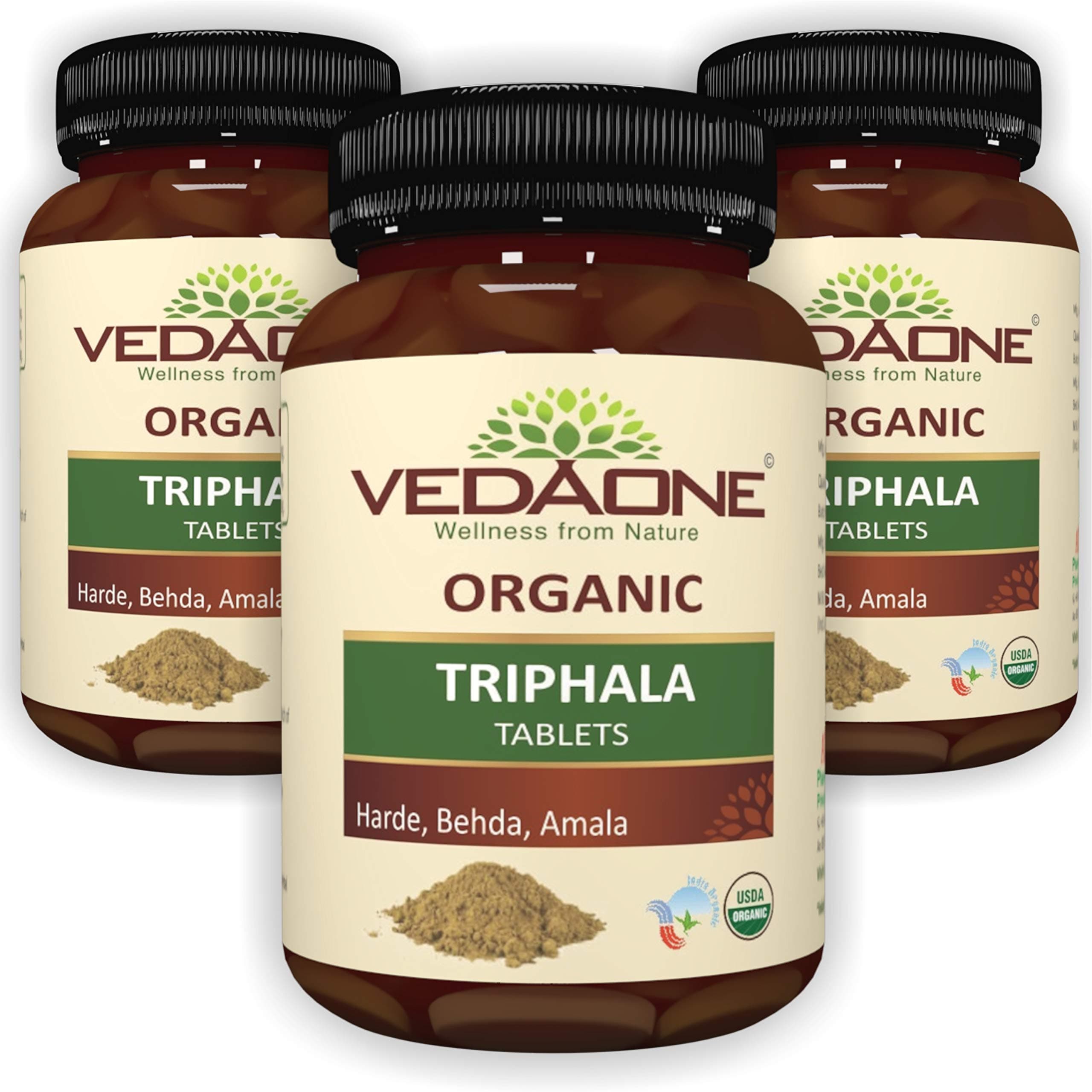 Vedaone USDA Organic Triphala (Amala+Harde+Behda) 750mg - 60 Tablets For Detoxification (Pack of 3)