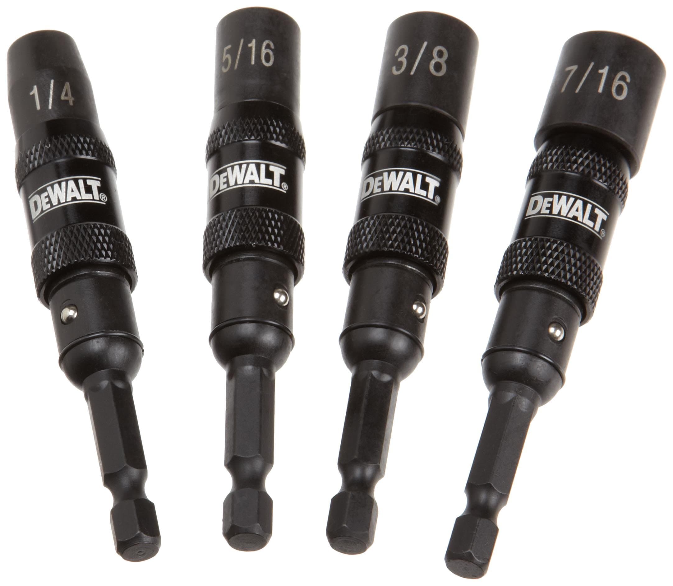 DWPVTDRV 4-Piece Impact Ready Pivoting Nutsetters, 1/4-Inch, 5/16-Inch, 3/8-Inch, 7/16-Inch