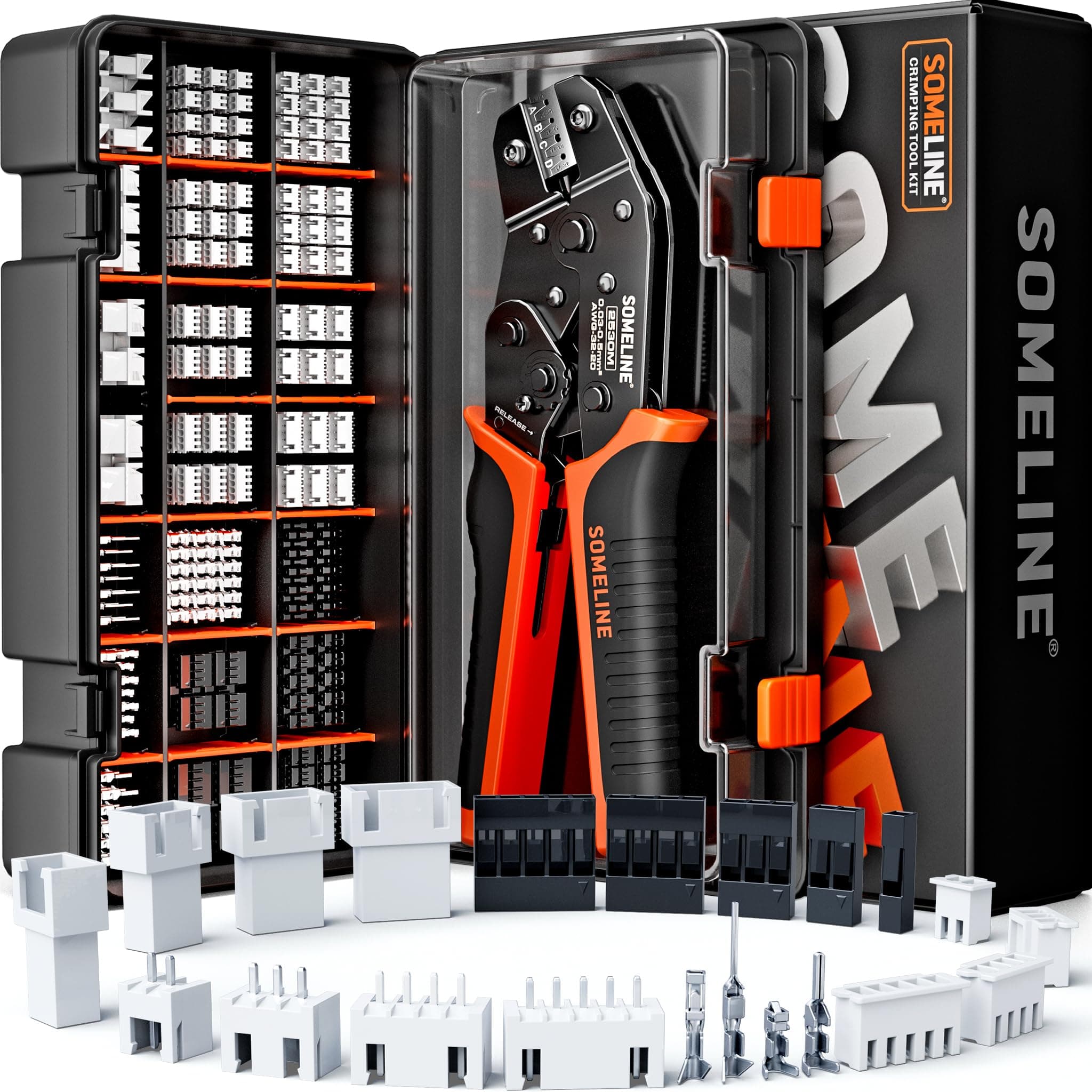 Crimp Tool Connector Kit, Jst-Xh 2.5Mm/Dp 2.54Mm Set, 21 Types Of Connectors, 0.05-0.5Mm²(30-20Awg) Ratcheting Crimper, Jst Series, Kf2510,Molex,Amp Ei Series