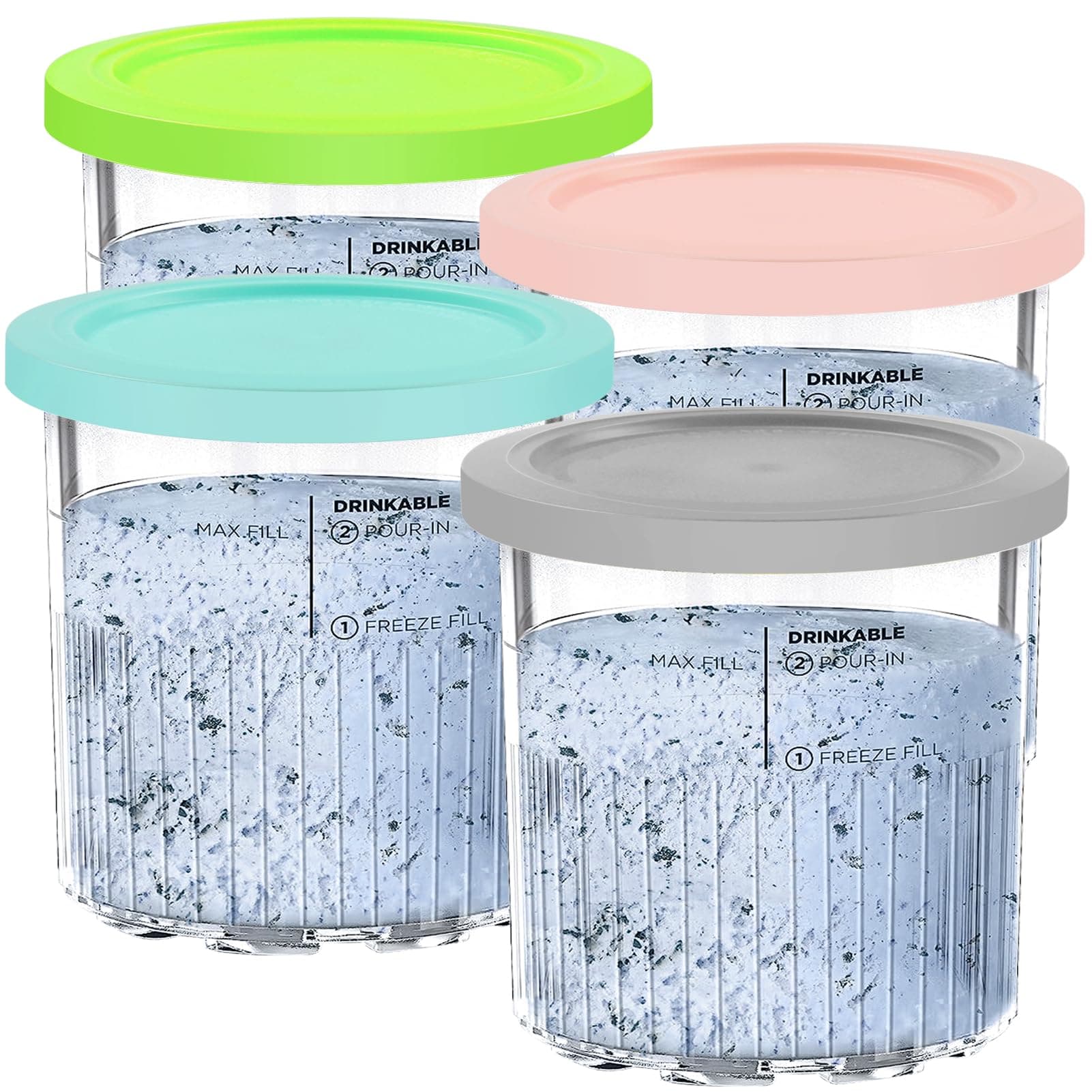 YQL24oz Containers Replacement for Ninja Creami Deluxe Pints and Lids,Extra Pint Compatible with Ninja NC500 NC501 Series Creami Deluxe ice Cream Makers Dishwasher Safe(4 Color)