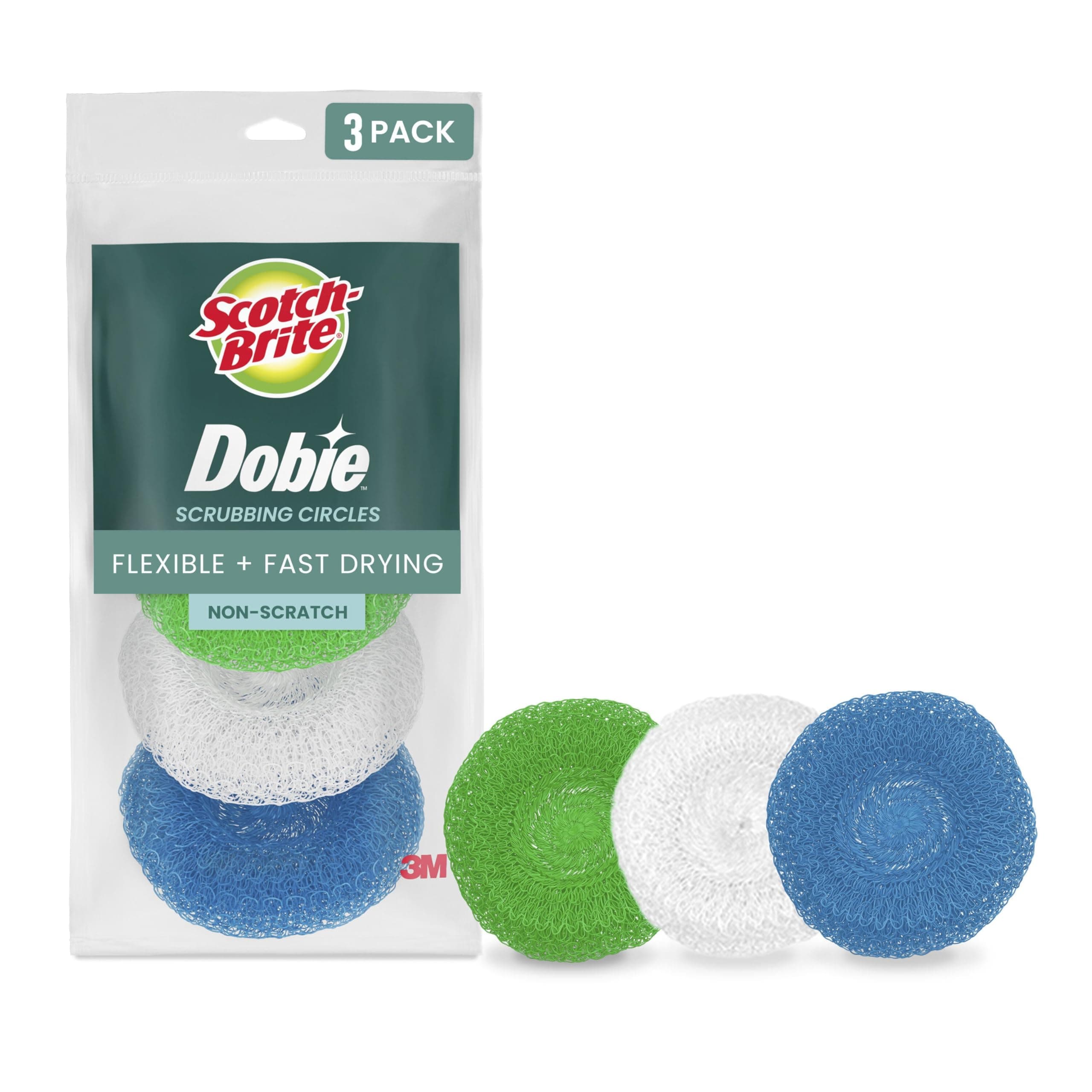 Non-Scratch Plastic Scrubbing Pads, Cleans Dishes Without Scratching, 3 Scrubbing Pads