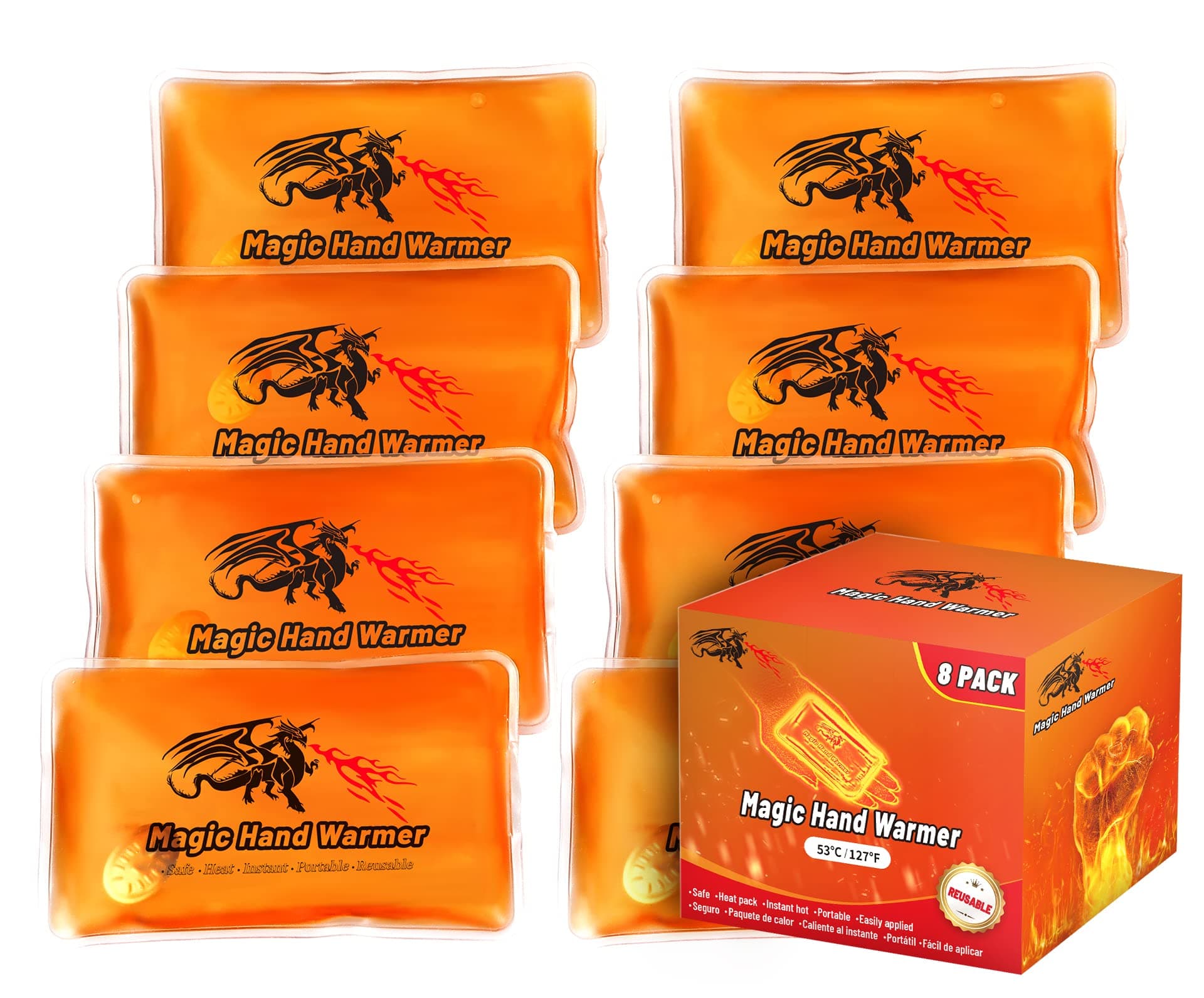 【8 Pack】 Magic Hand Warmers, Reusable Pocket Hand Warmers, Reusable Heat Pack, Handwarmers, Outdoor, Indoor, Working, Studying, Camping, Golf, Skiing, Warm Gifts, Skiing