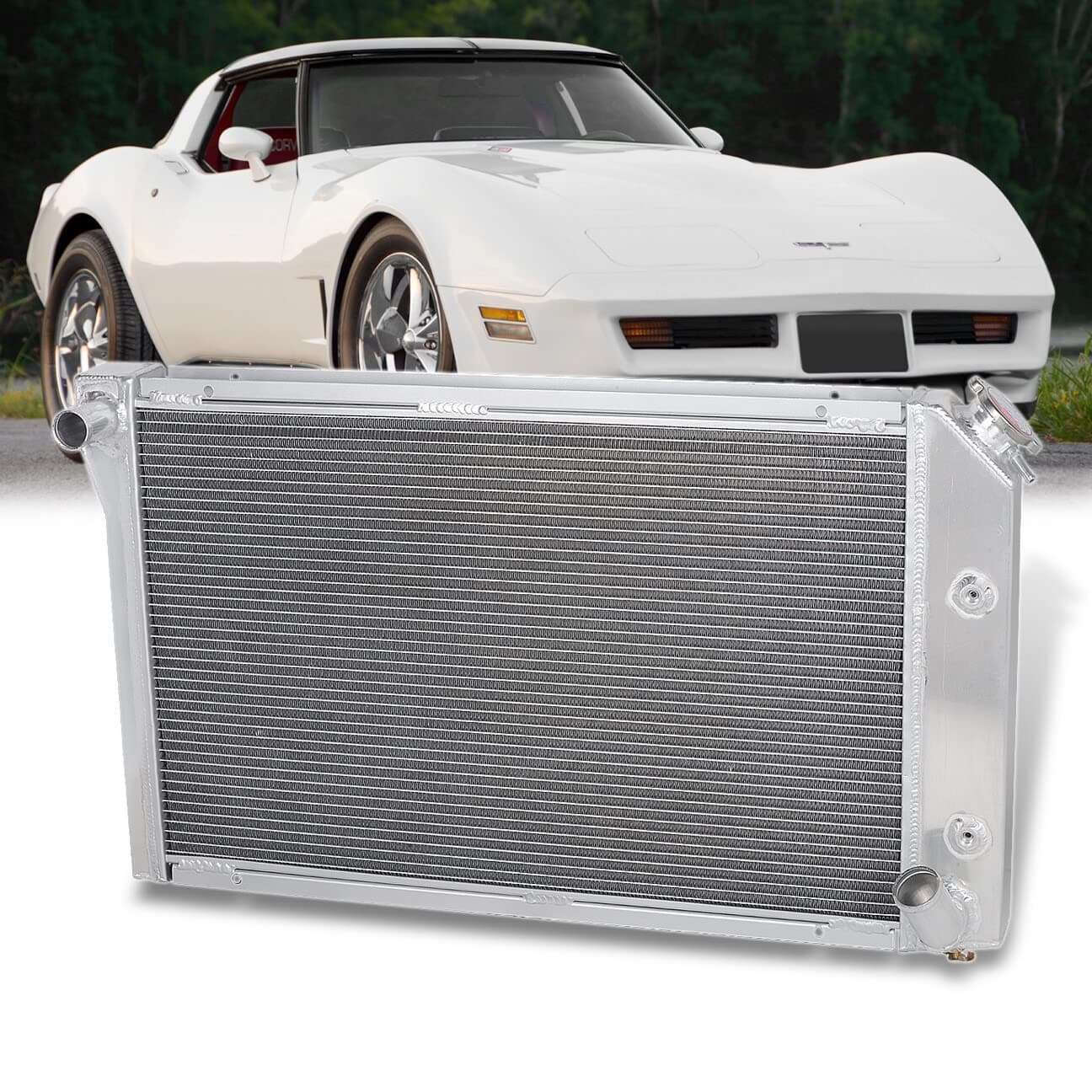 AJP Distributors Tri Core 3-Row Full Aluminum Radiator Engine Motor Cooling Upgrade Compatible/Replacement For Corvette C3 Vette 5.0L 5.7L V8 MT 1977 1978 1979 1980 1981 1982 77 78 79 80 81 82