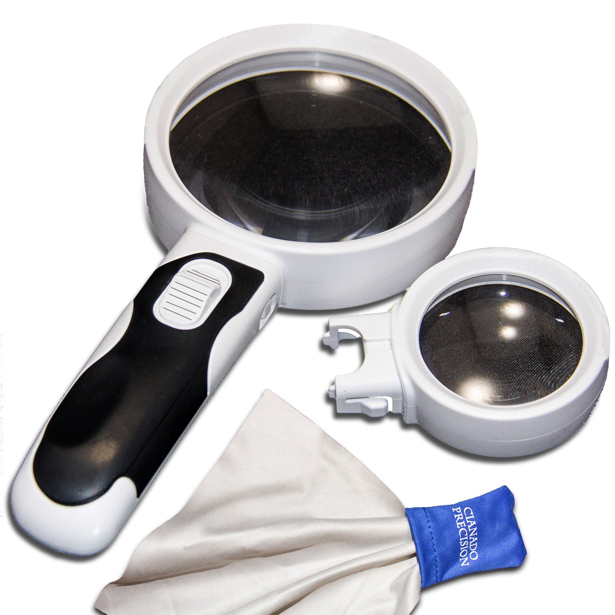 Handheld LED Lighted Magnifying Glass 10x & 5X Magnification 2 Lens Glass Set- Perfect Jewelry Making, Small Electronic Repair, Arts & Crafts, Seniors, Reading & More