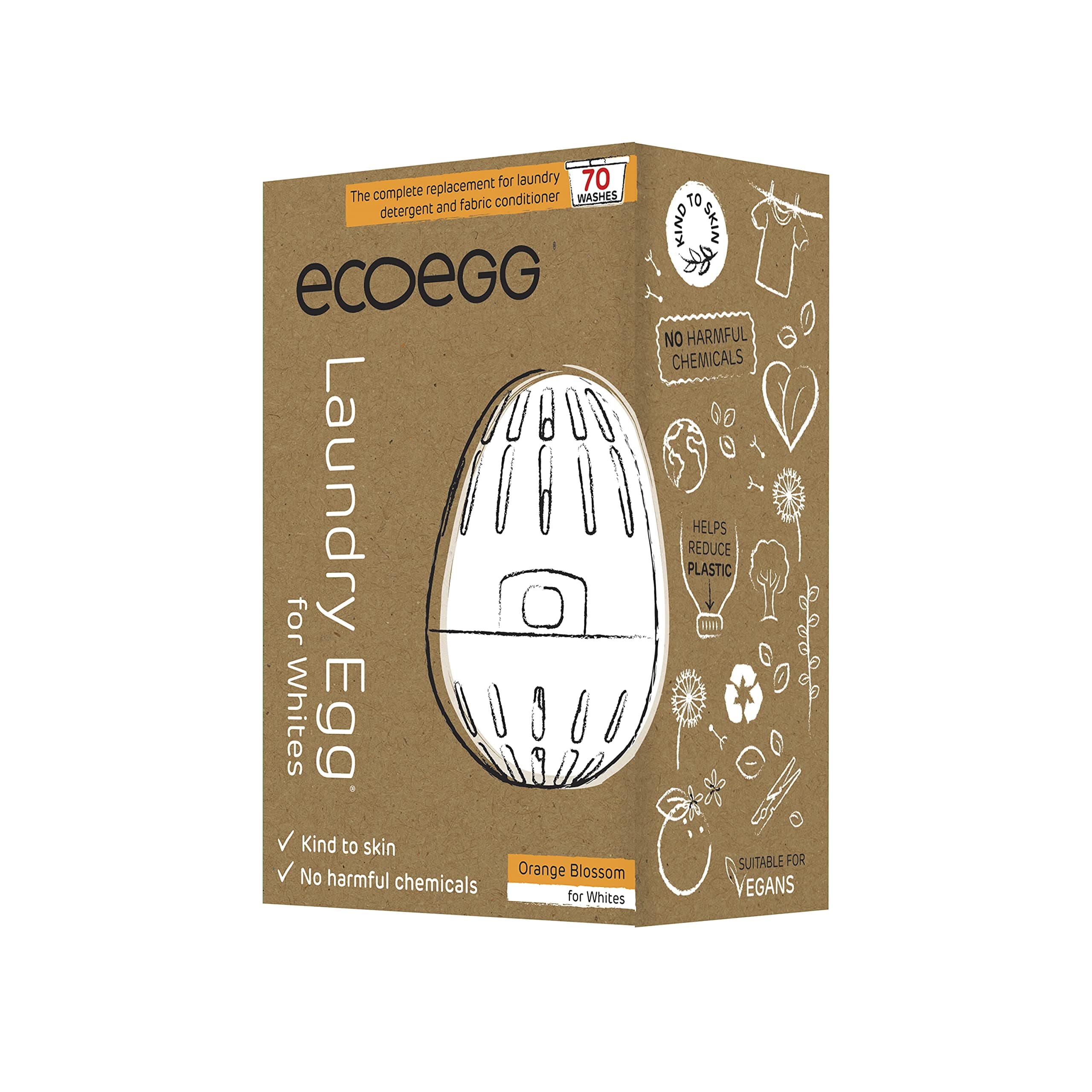 ecoegg Laundry Egg for Whites | Detergent and Fabric Conditioner Replacement | Does not contain phosphates, palm oil, chlorine bleach | Orange Blossom | 70 Washes