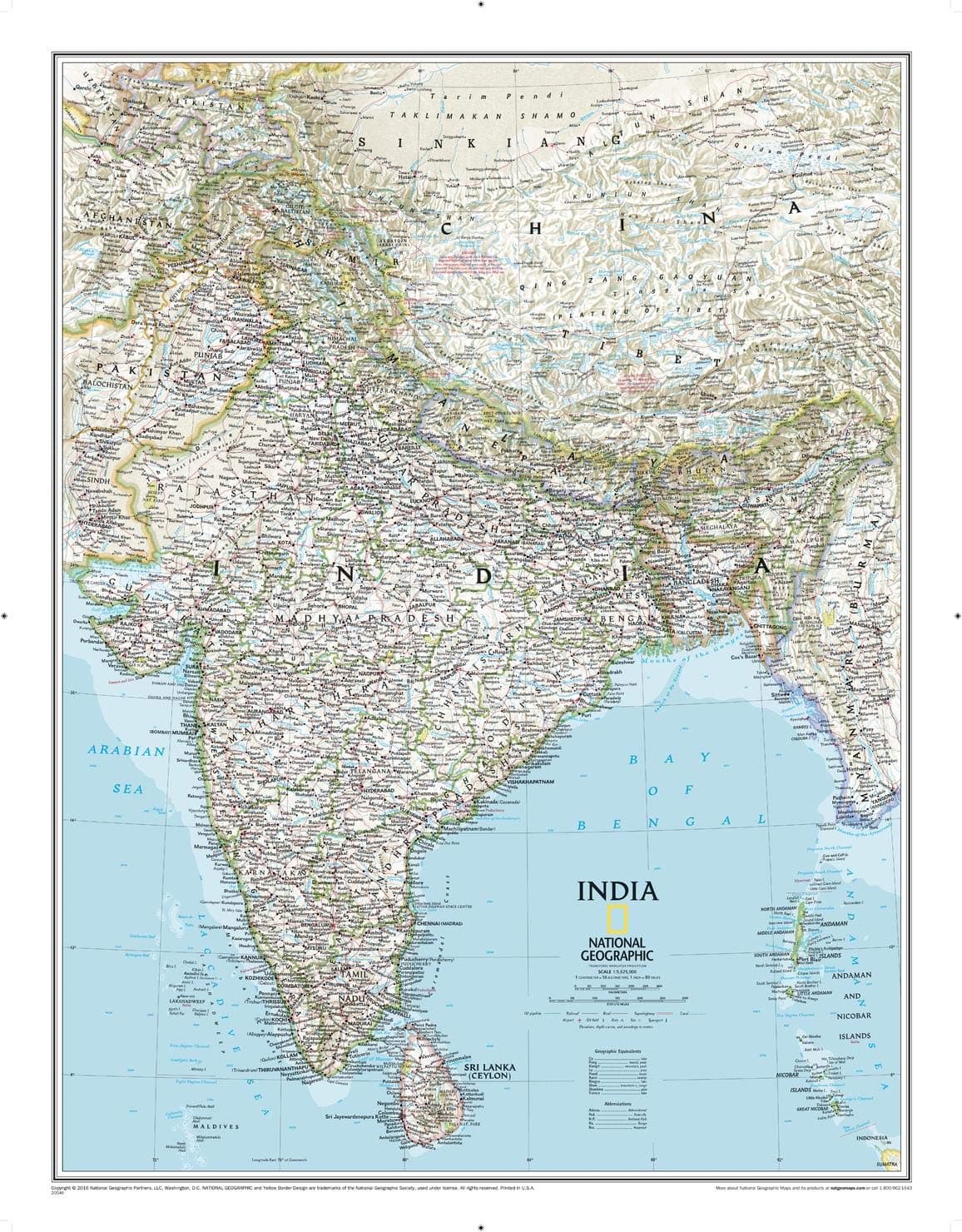 National Geographic India Wall Map - Classic - Laminated (23.5 x 30.25 in) (National Geographic Reference Map)