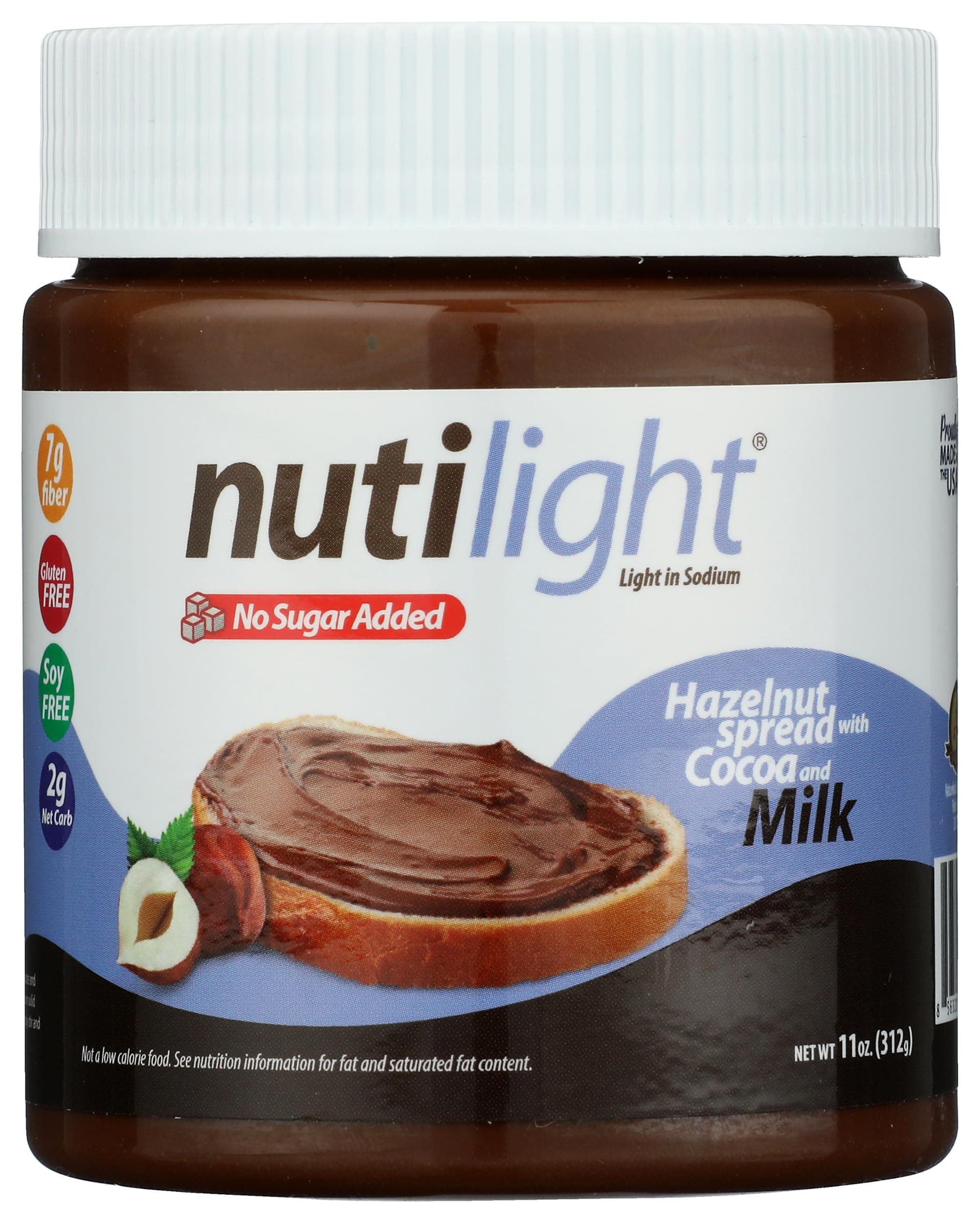NutiLight Hazelnut and Milk Chocolate Spread 312 gram, Low Carb, No Sugar Added
