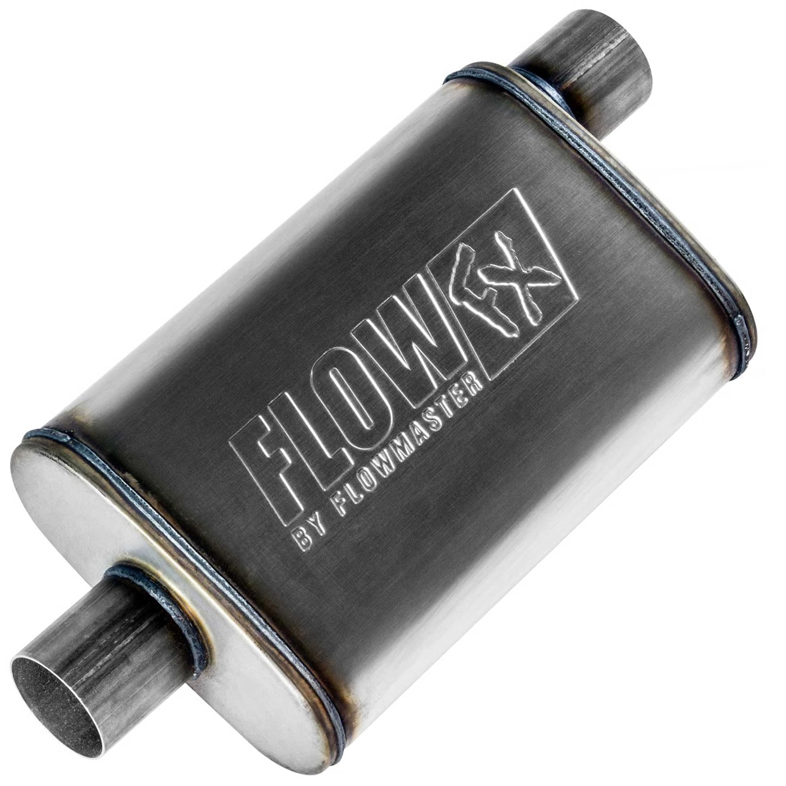 Flow FX Chambered Muffler – 2.50” Offset In / 2.50” Center Out – Moderate Sound – Stainless Steel – Affordable Performance for Modern Trucks, Muscle Cars & Daily Drivers (71226)