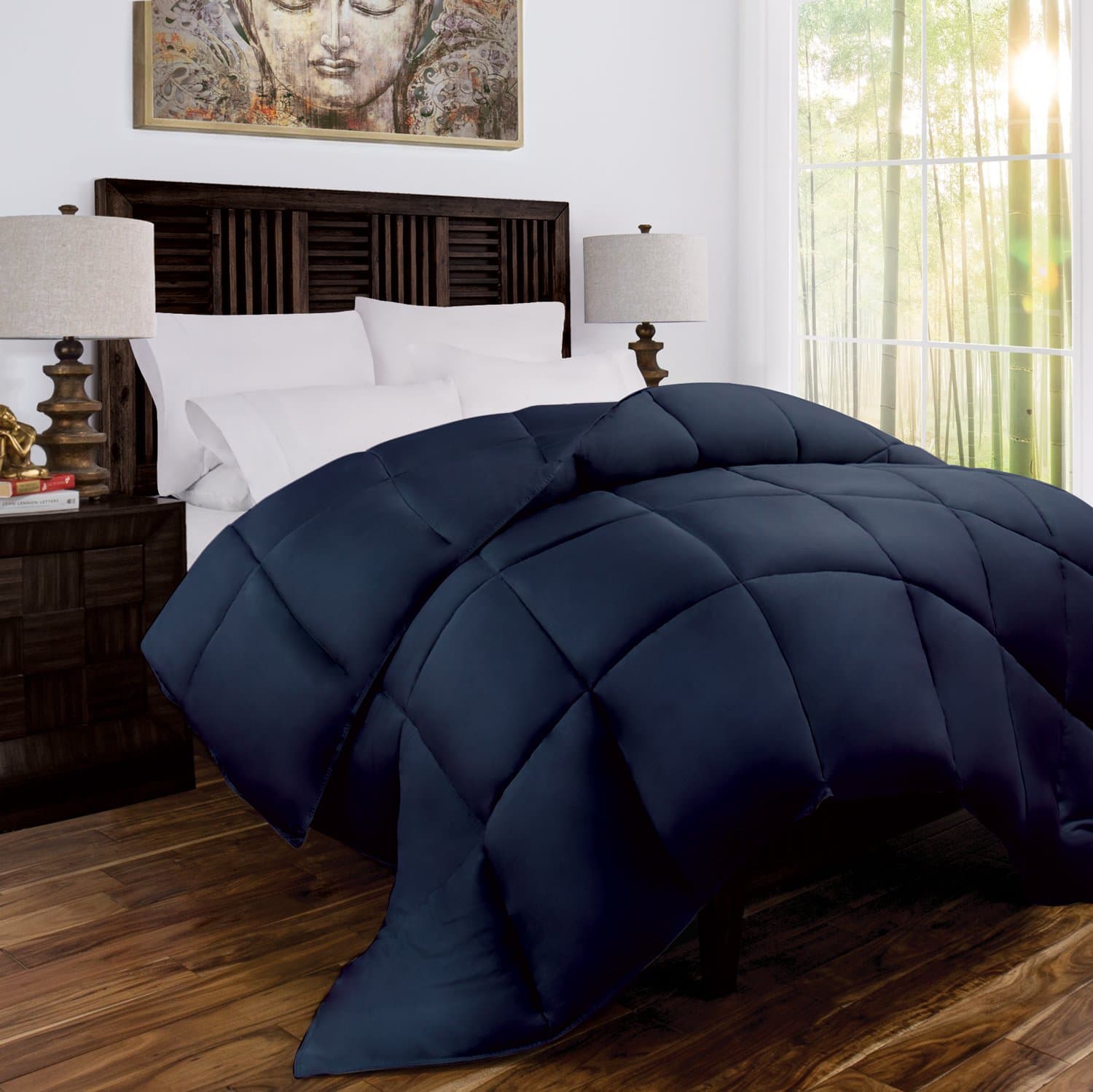 Mandarin Home Luxury 100% Rayon Derived From Bamboo Comforter with Goose Down Alternative Fill - All Season Hotel Quality Eco-Friendly Hypoallergenic Comforter - Full/Queen - Navy
