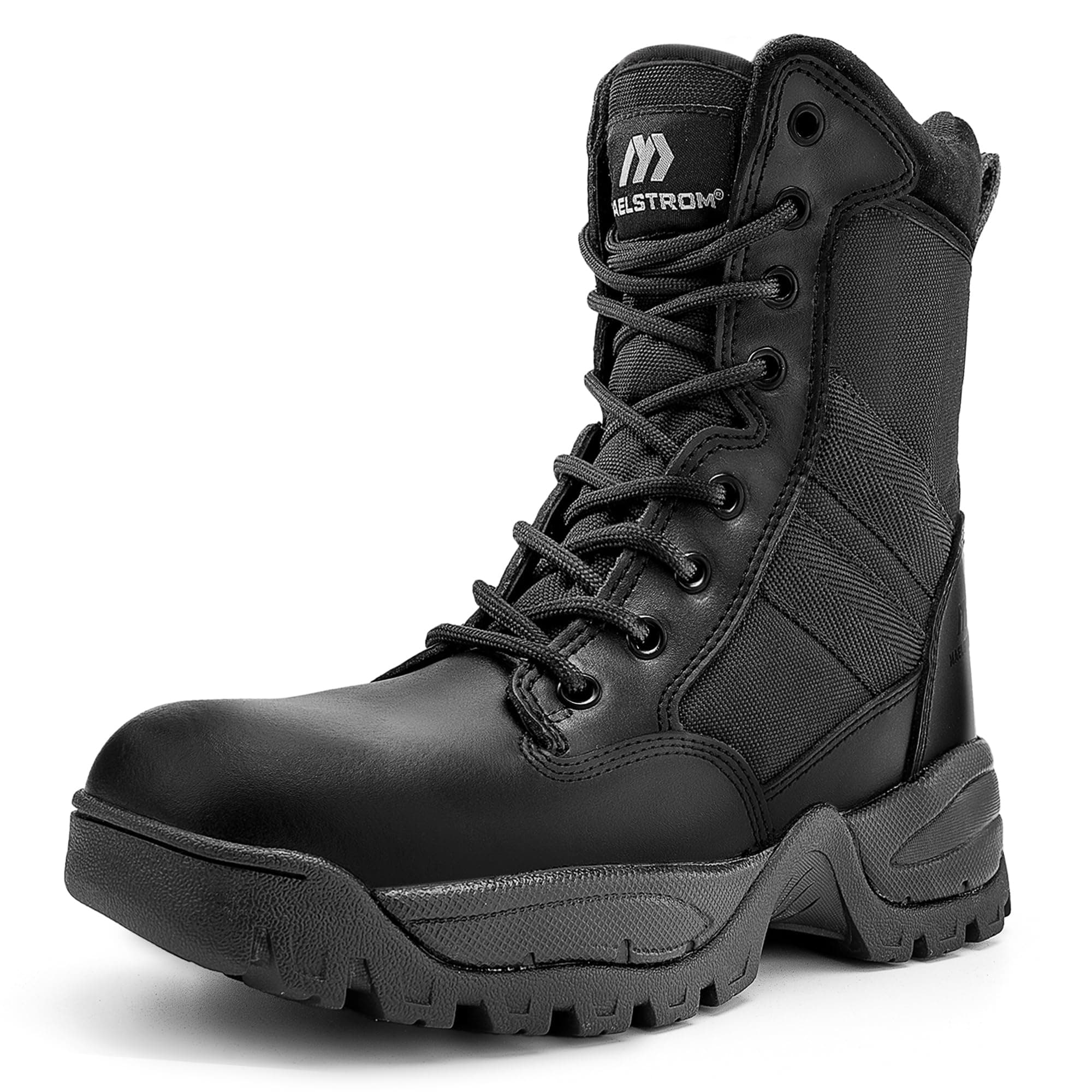Men's Tactical Work Boots with Side Zipper – Lightweight Leather Military Style, Comfortable, Durable and Breathable for Outdoors