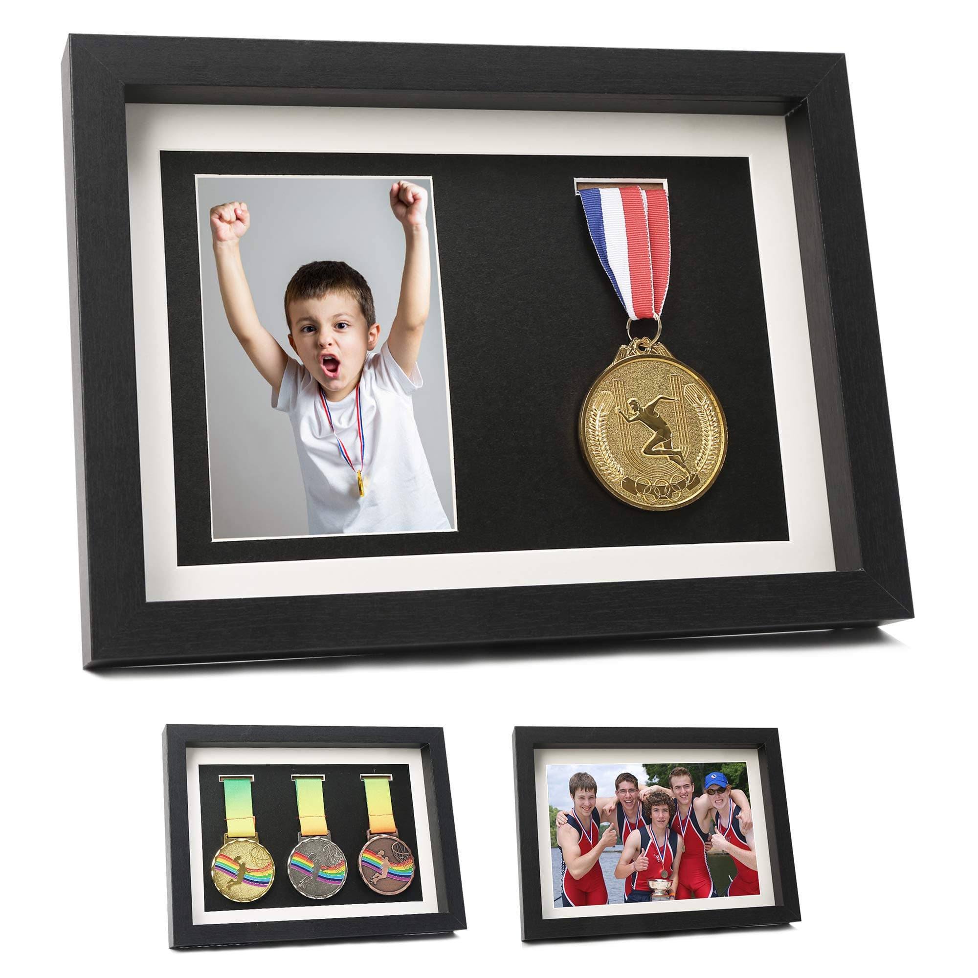Iheipye Medal Display Shadow Box - Single Medal Display case - Perfect Medal Display for Runners, Marathon, RECE Winner,Soccer, Gymnastics & All Sports A4 Black