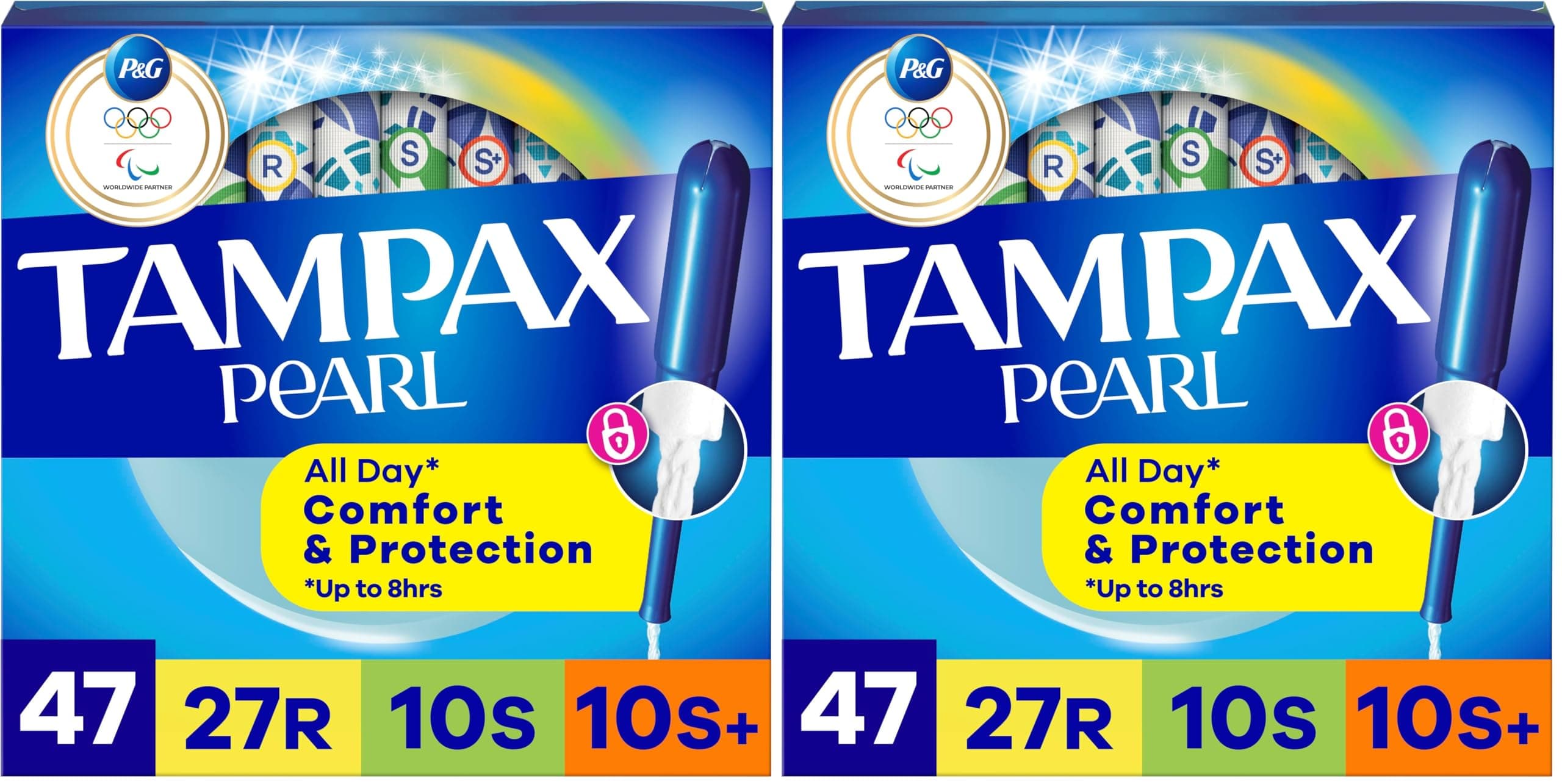 Tampax Pearl Tampons Multi Pack, with LeakGuard Braid, Regular/Super/Super Plus Absorbency, Unscented, 47 Count (Pack of 2)
