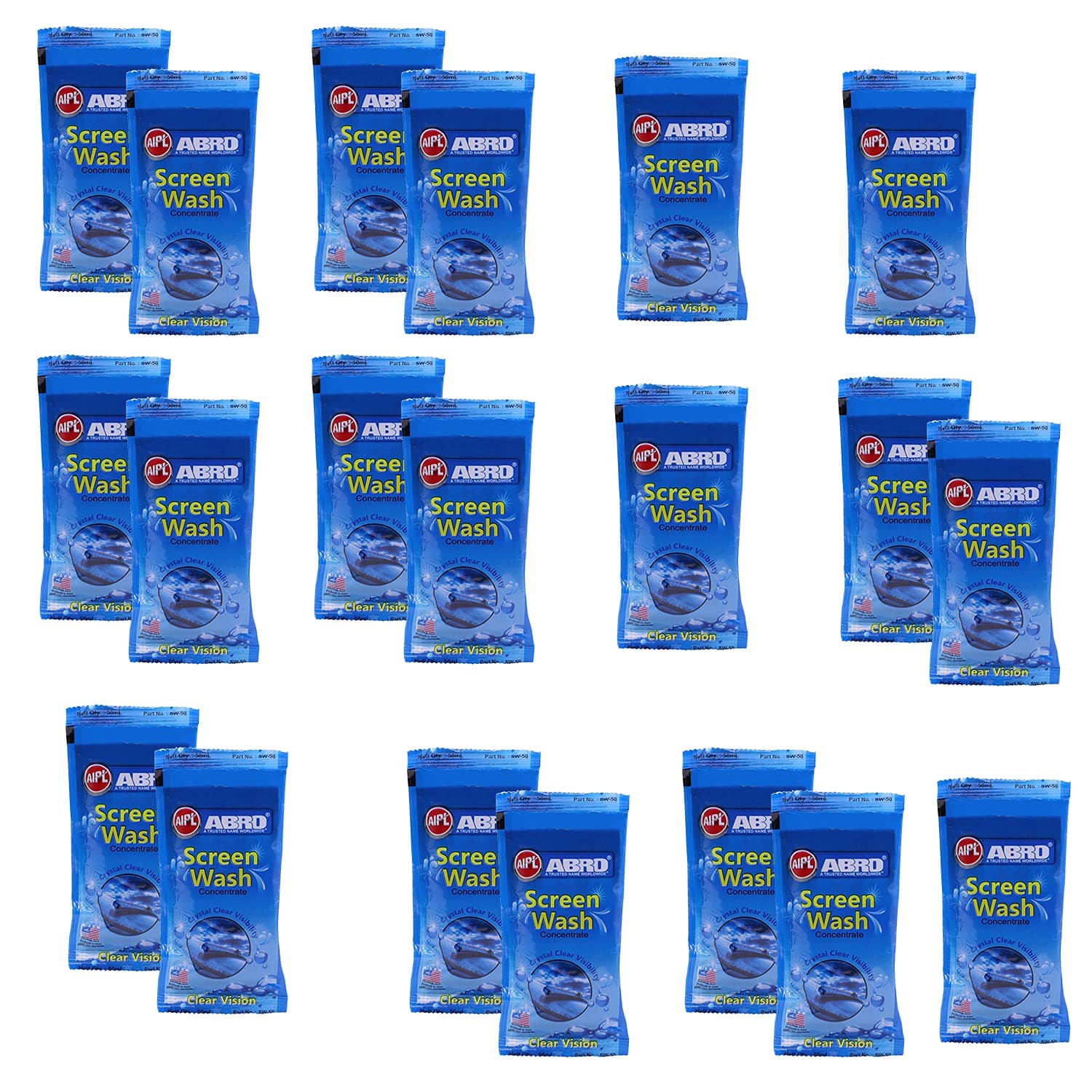 ABRO Windshield Car Wash Additive Fluid Concentrate Liquid Wipers Lubricated Streak Free & Anti Wiper Judder Formula Auto Detergent Glass Cleaner (20 Pcs)