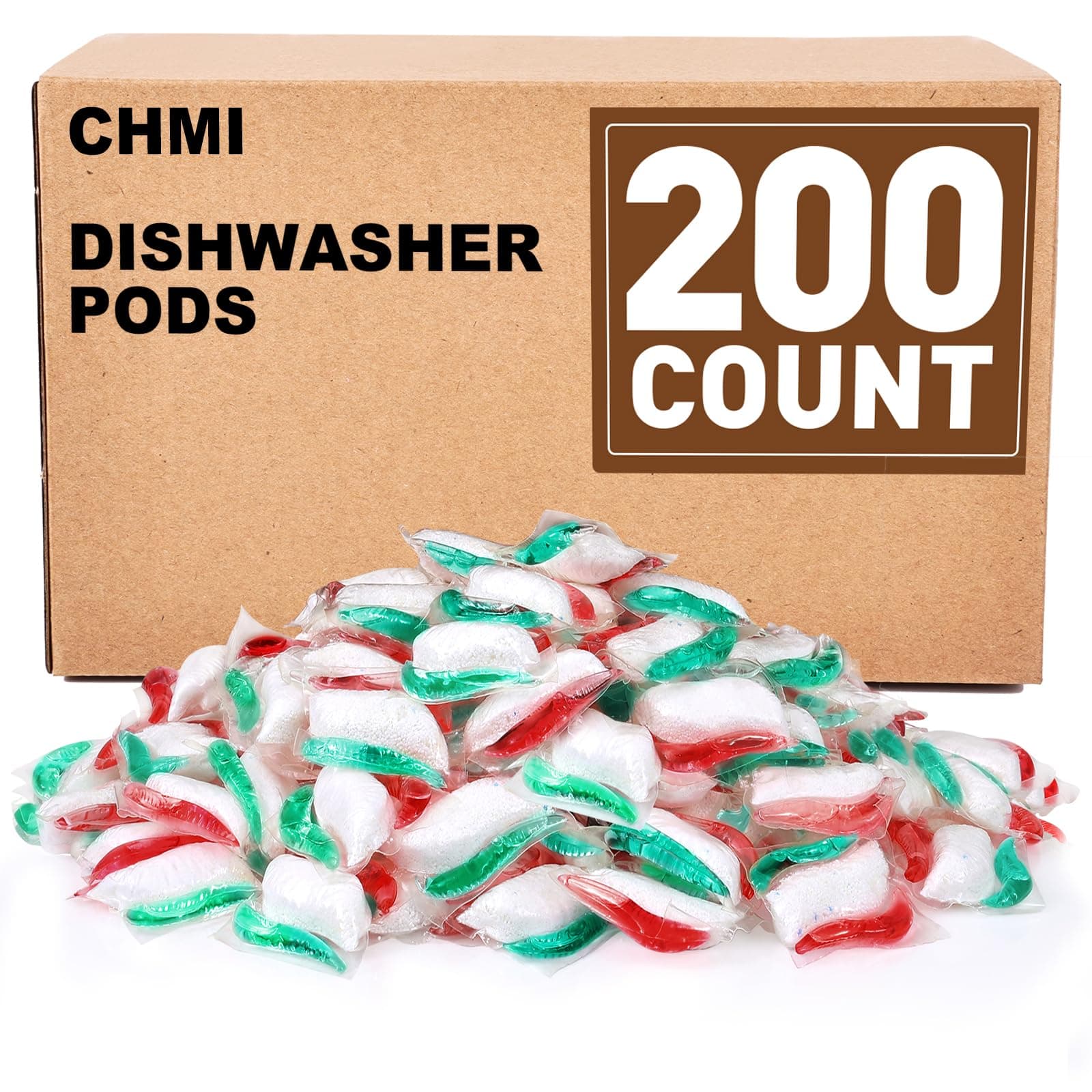 CHMI 200 Count Dishwasher Pods, suitable for 24-hour drying of stains and grease, no pre-rinsing required. CHMI dishwasher capsules are suitable for use in dishwashers or sinks.