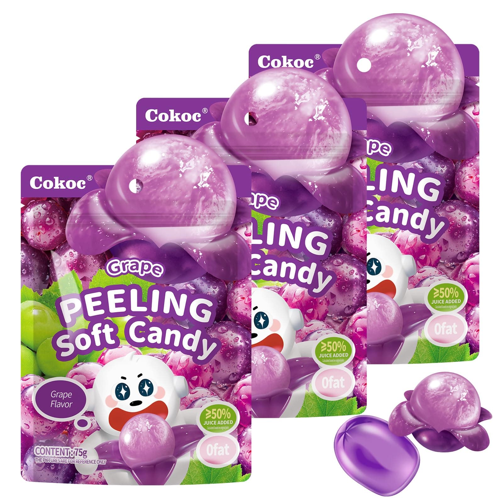 Peelable Gummies Grape,Peeling Gummies Grape Candy,Individual Packaging 2.64oz Bag Fruit Peelable Candy(Pack of 3) Easter Candy Bag