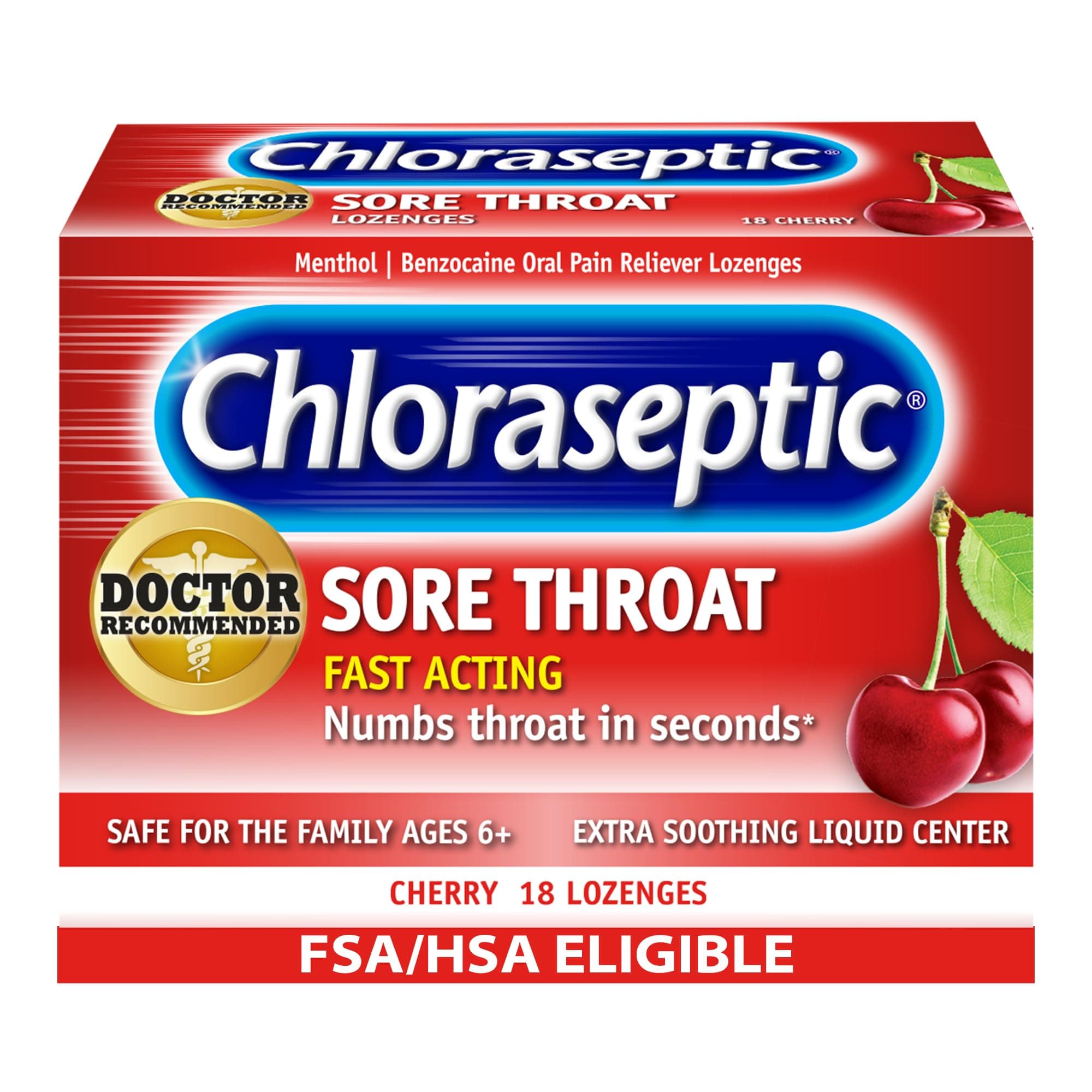 Chloraseptic Sore Throat Lozenges, Cherry, 18 Count, 1 Pack