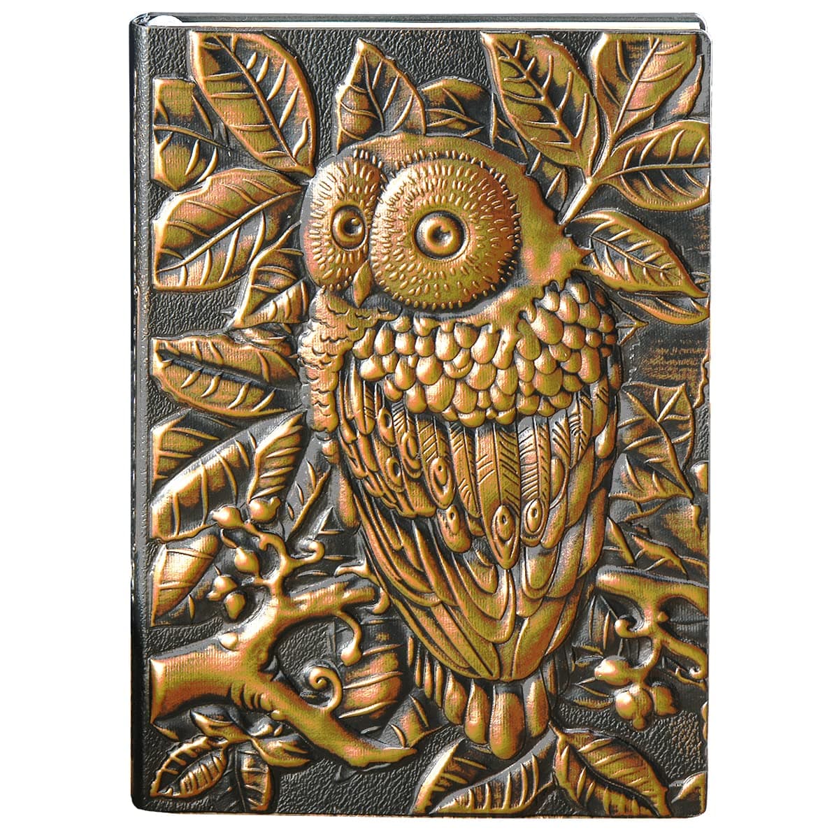 YHH Vintage Embossed 3D Leather Notebook A5 Lined, Handmade Hardback Travel Journal Notebook Hardcover Diary Notepad, 200 Pages, Anniversary Birthday Gift Ideas for Men Women Wife, 3D Owl Bronze