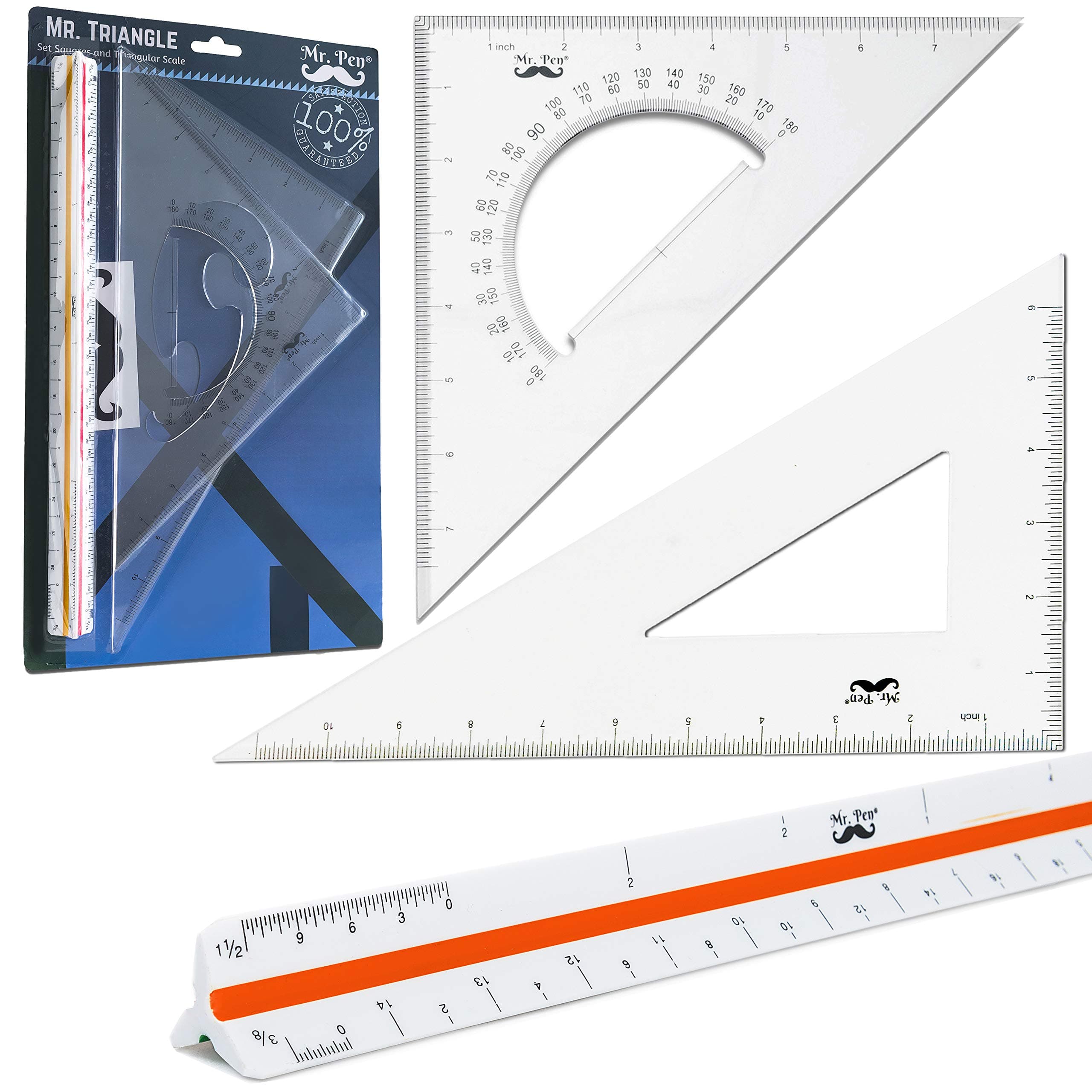 Architectural Triangular Ruler Set with 12 Inch Triangular Scale, 11 Inch 30/60 and 8 Inch 45/90 Triangles
