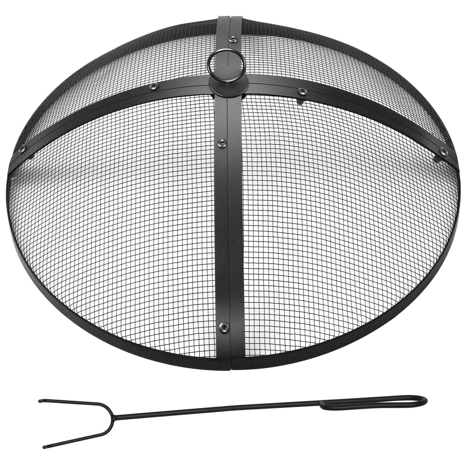 Suzile 22 Inch Heavy Duty Fire Pit Spark Screen Round Mesh Fire Pit Cover Fire Pit Lid Fire Pit Mesh Screen with Handle and Lifter Tool for Outdoor Firepit Stove Fireplace (Black)