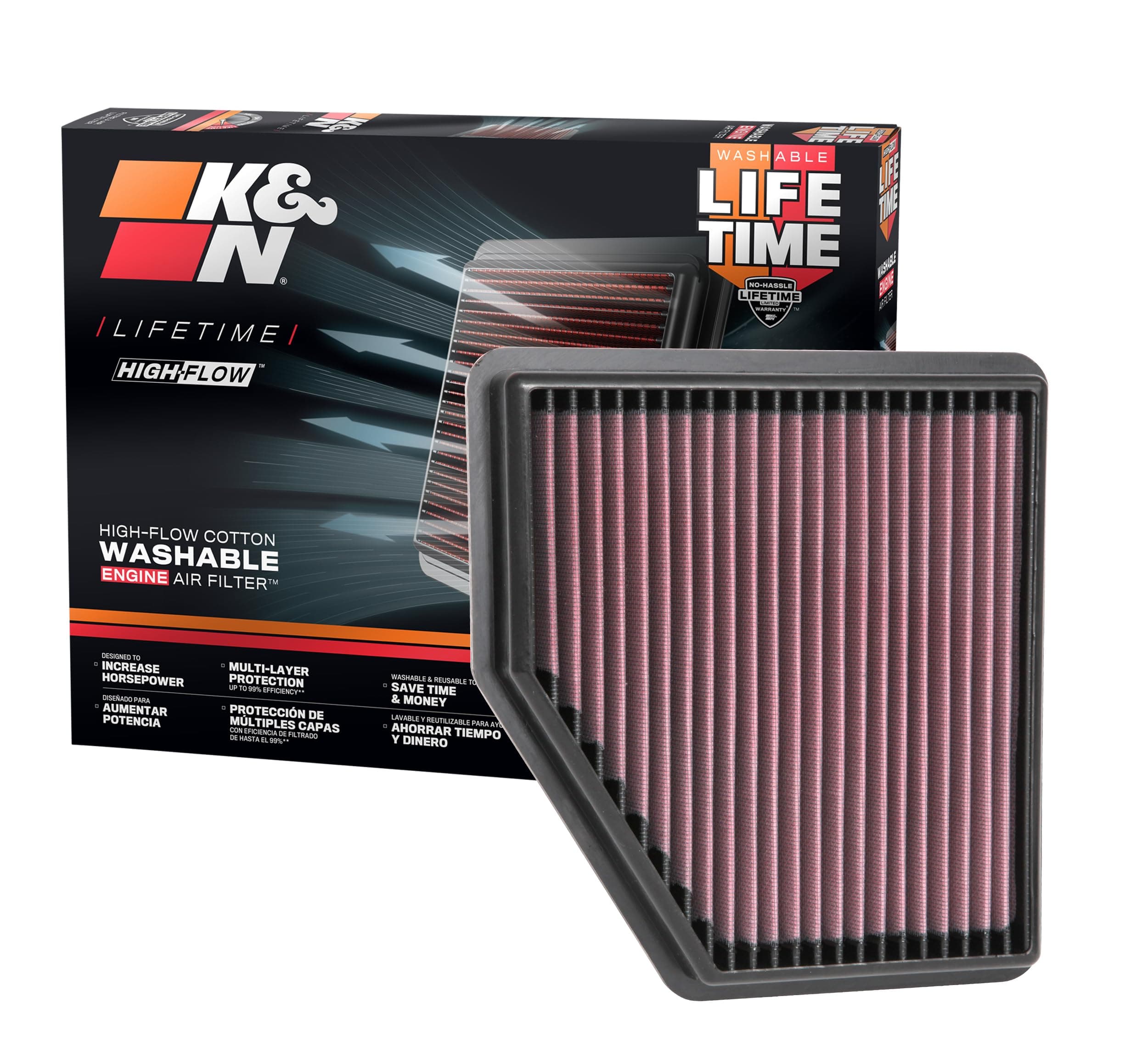 K&N Engine Air Filter: Reusable, Clean Every 75,000 Miles, Washable, Premium, Replacement Car Compatible with 2019-2020 NISSAN Altima, 33-5095