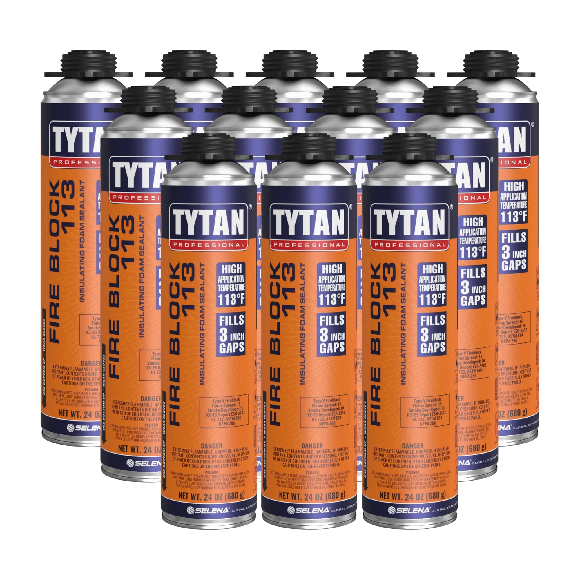 Fire Block 113 Orange Fire Blocking Foam Sealant - 24oz Gun Foam for Gaps, Cracks, Walls, Joints, Electrical Outlets & PVC Pipe - Extreme Heat Polyurethane Spray (12 Pack)