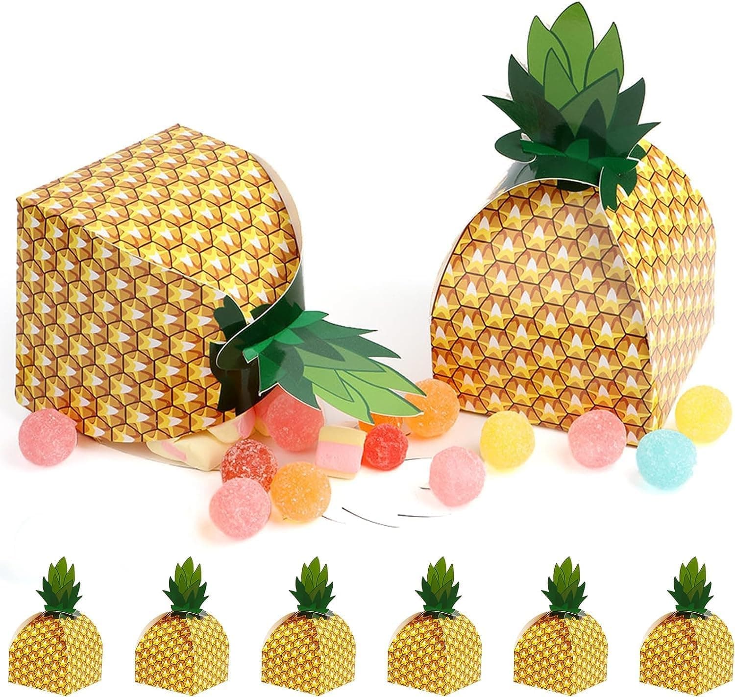 NALACAL Pineapple Favor Boxes Small, 24pcs 3D Pineapple Gift Boxes for Tropical Hawaiian Themed Party Decorations, Goodie Boxes for Luau BBQ Summer Beach, Pool Birthday Fruit Candy Boxes Party Favors