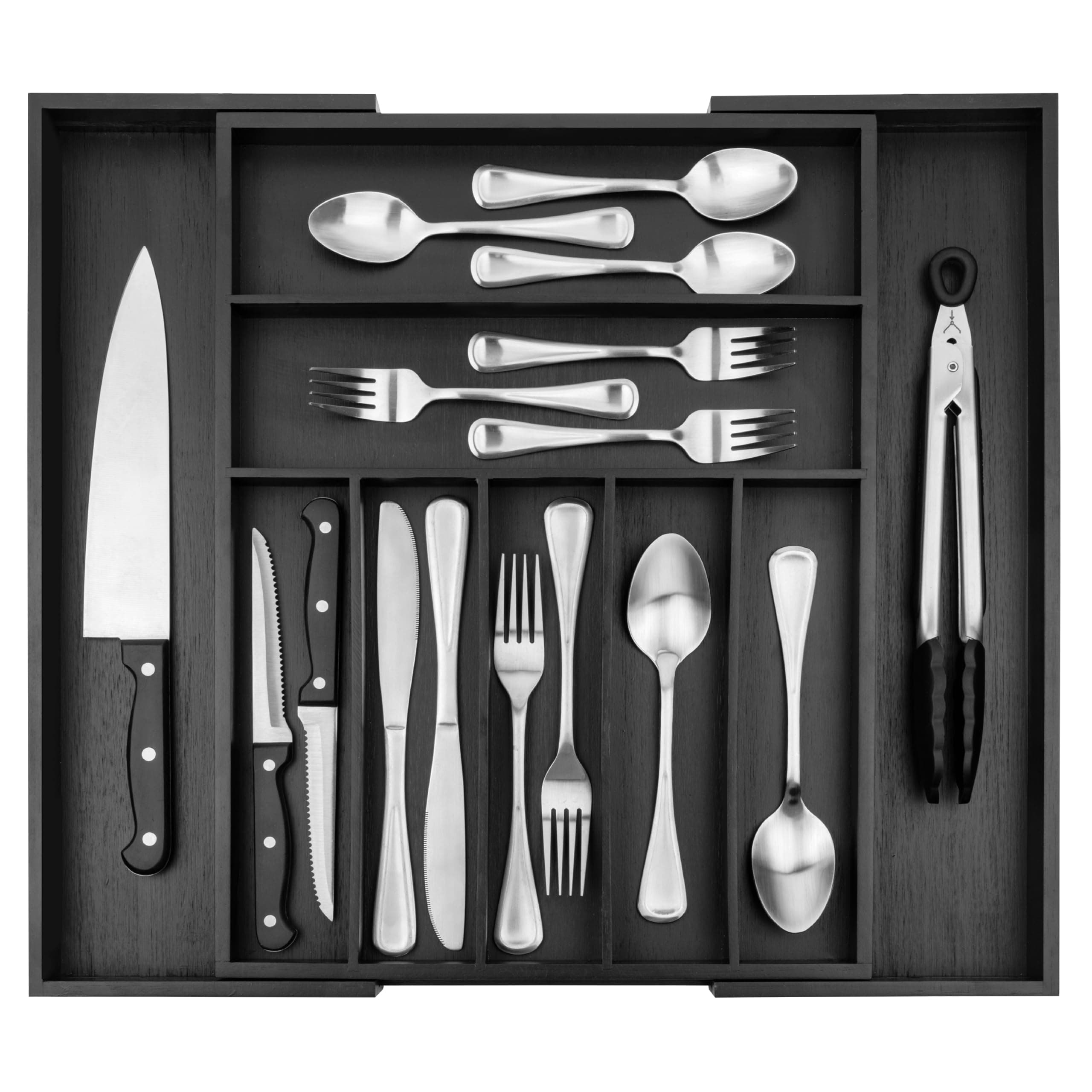 RMR Home Bamboo Silverware Drawer Organizer - Expandable Kitchen Drawer Organizer and Utensil Organizer, Perfect Size Cutlery Tray with Drawer Dividers for Kitchen Utensils and Flatware (7-9 Slots)