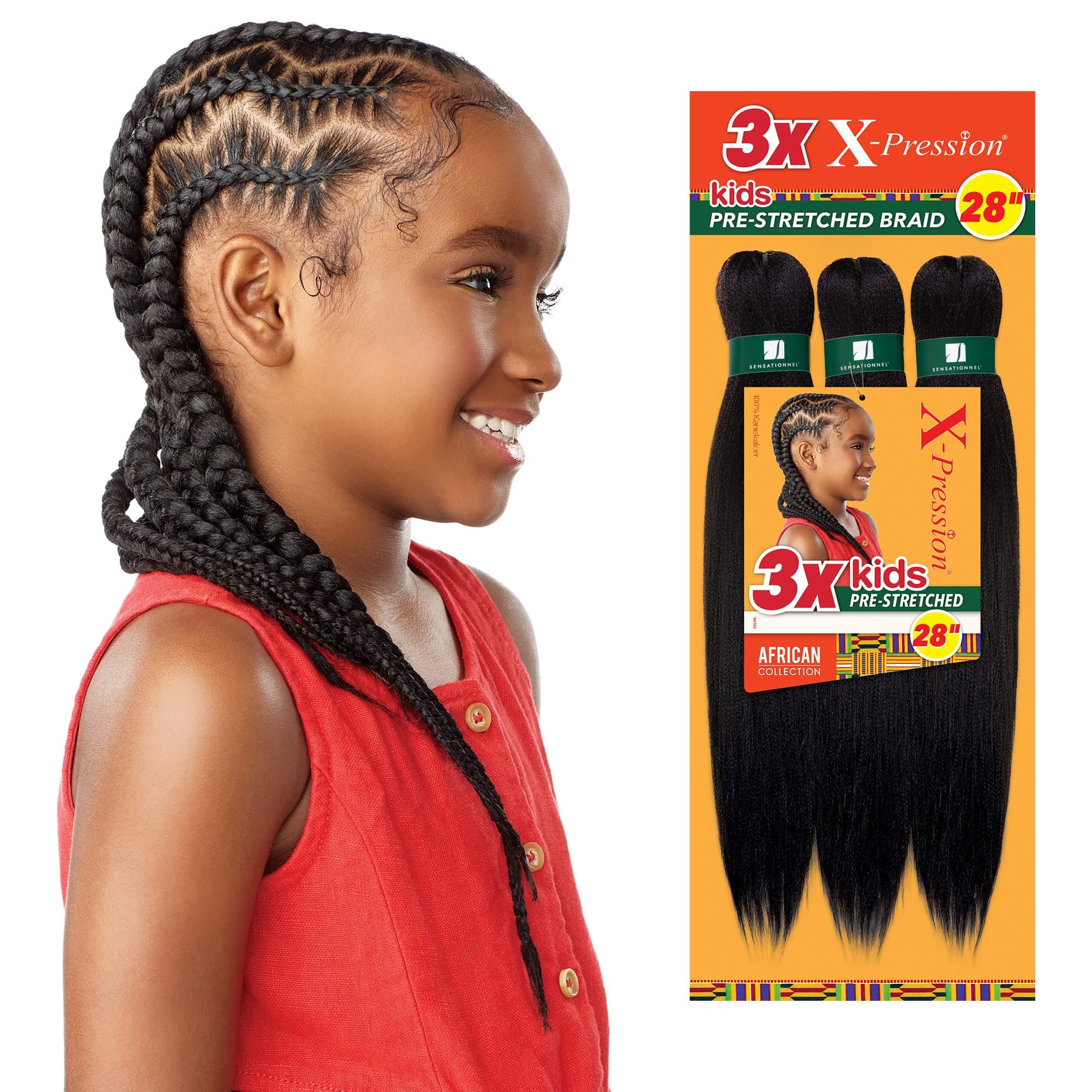 African Collection 3X X-Pression Pre-Stretched Braid 28" (Kids) (1-pack, 2)