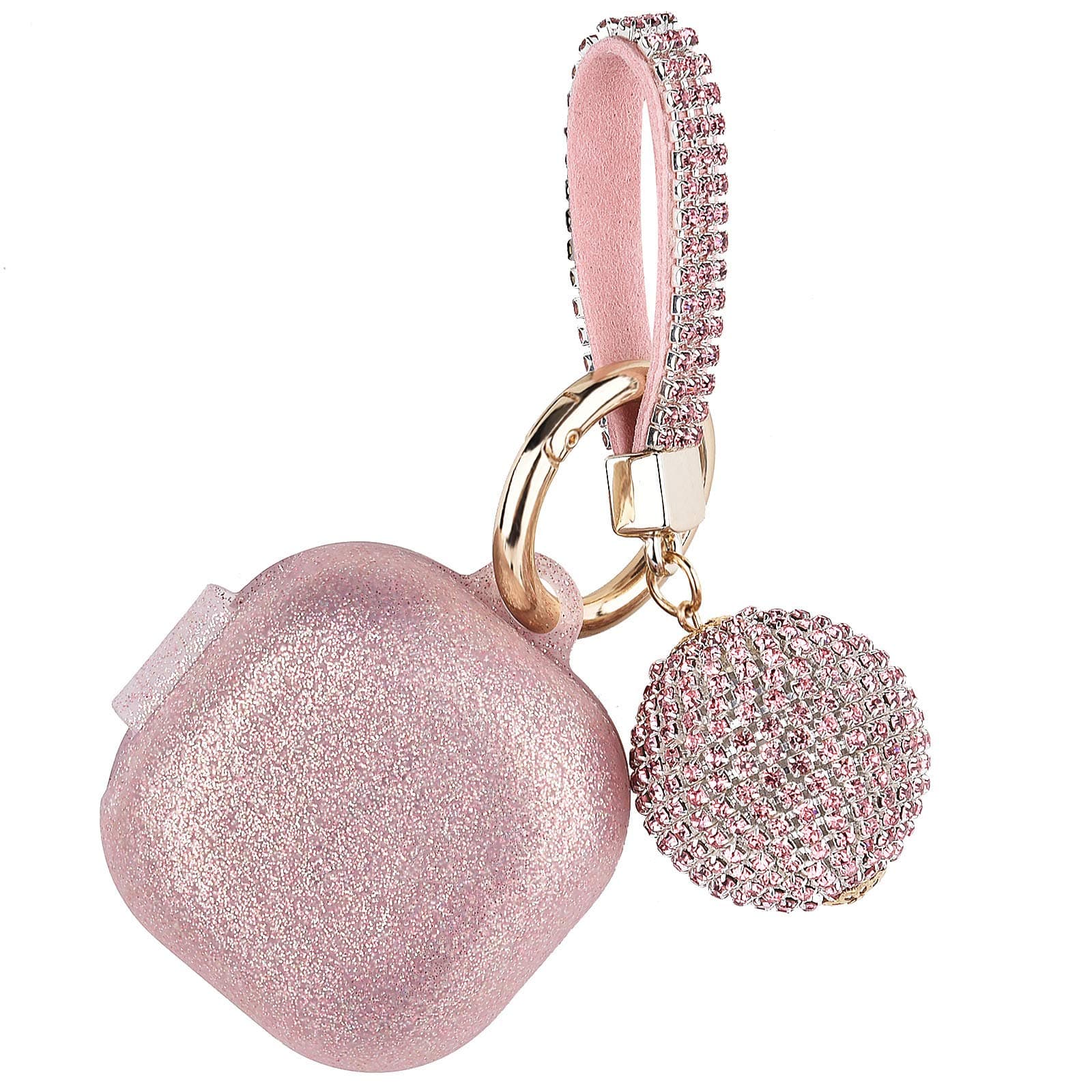 Case for Samsung Galaxy Buds 2 / Buds Live/Buds Pro/Buds 2 Pro, Filoto Cute Silicone Earbuds Protective Case Cover with Shiny Disco Ball Keychain Accessories for Women Girls (Glittery Rose Gold)