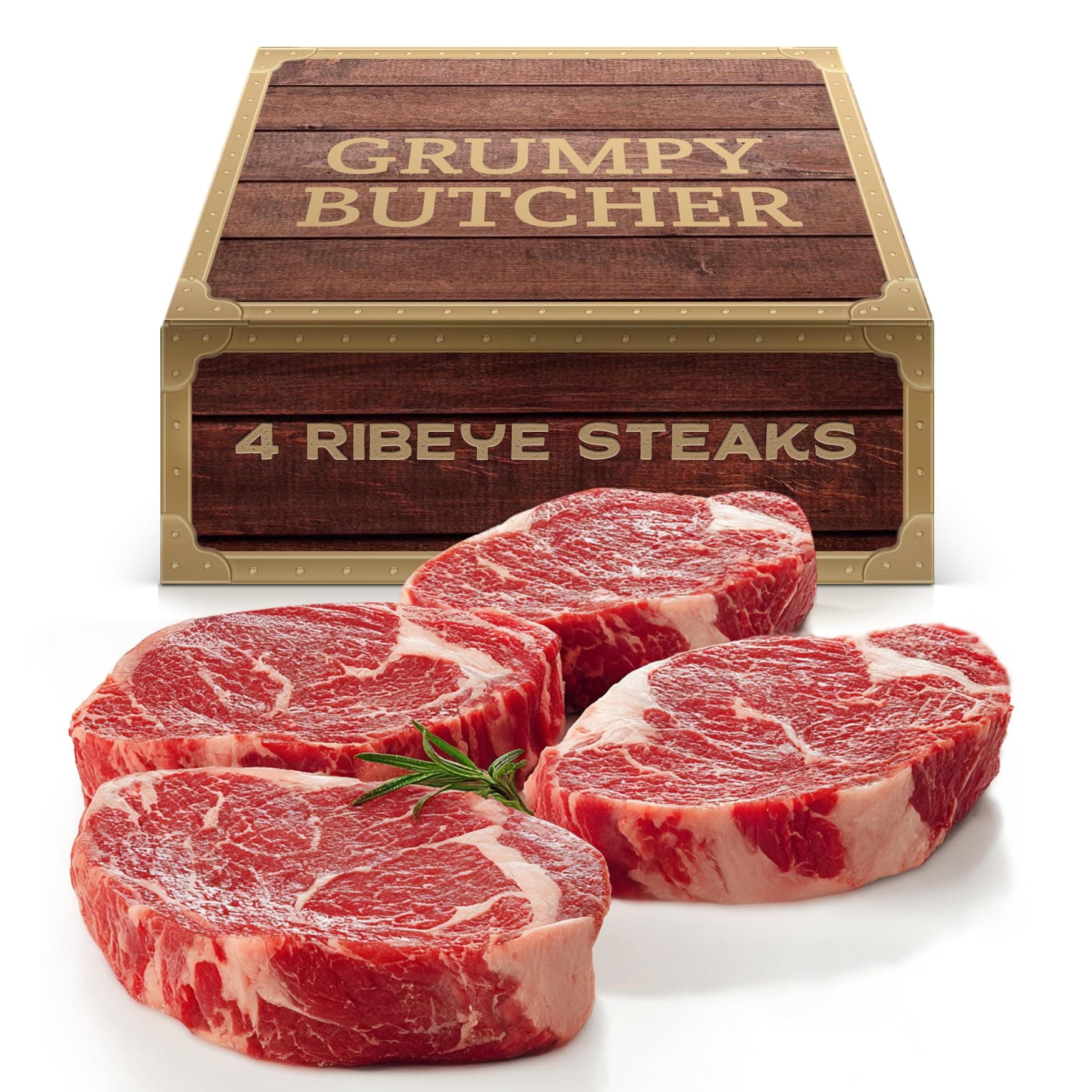 Grumpy Butcher Prime Beef Ribeye Steaks (18 oz each, Pack of 4) | Boneless Prime Ribeye | Steak House Quality, Professional Cut Fresh Meat | Ribeye Beef Steak