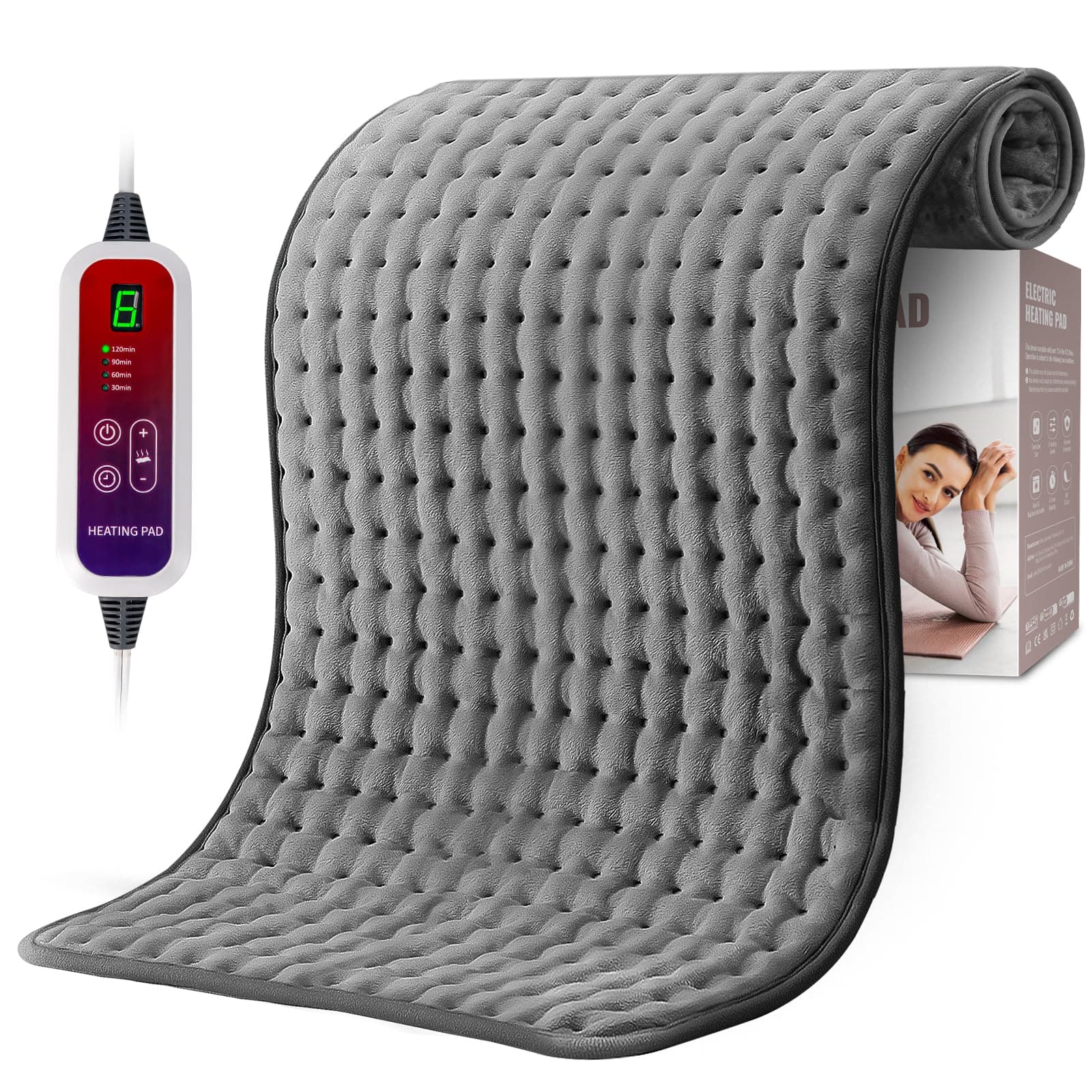 Qfun Extra Large Heating Pad for Back Pain Relief, 19.6"x39.3" XXL Fast Heat Pad Neck and Shoulde Electric Heating Pad for Period Cramps with 6 Heat Settings & Auto Shut-Off,Christmas Gifts for Men