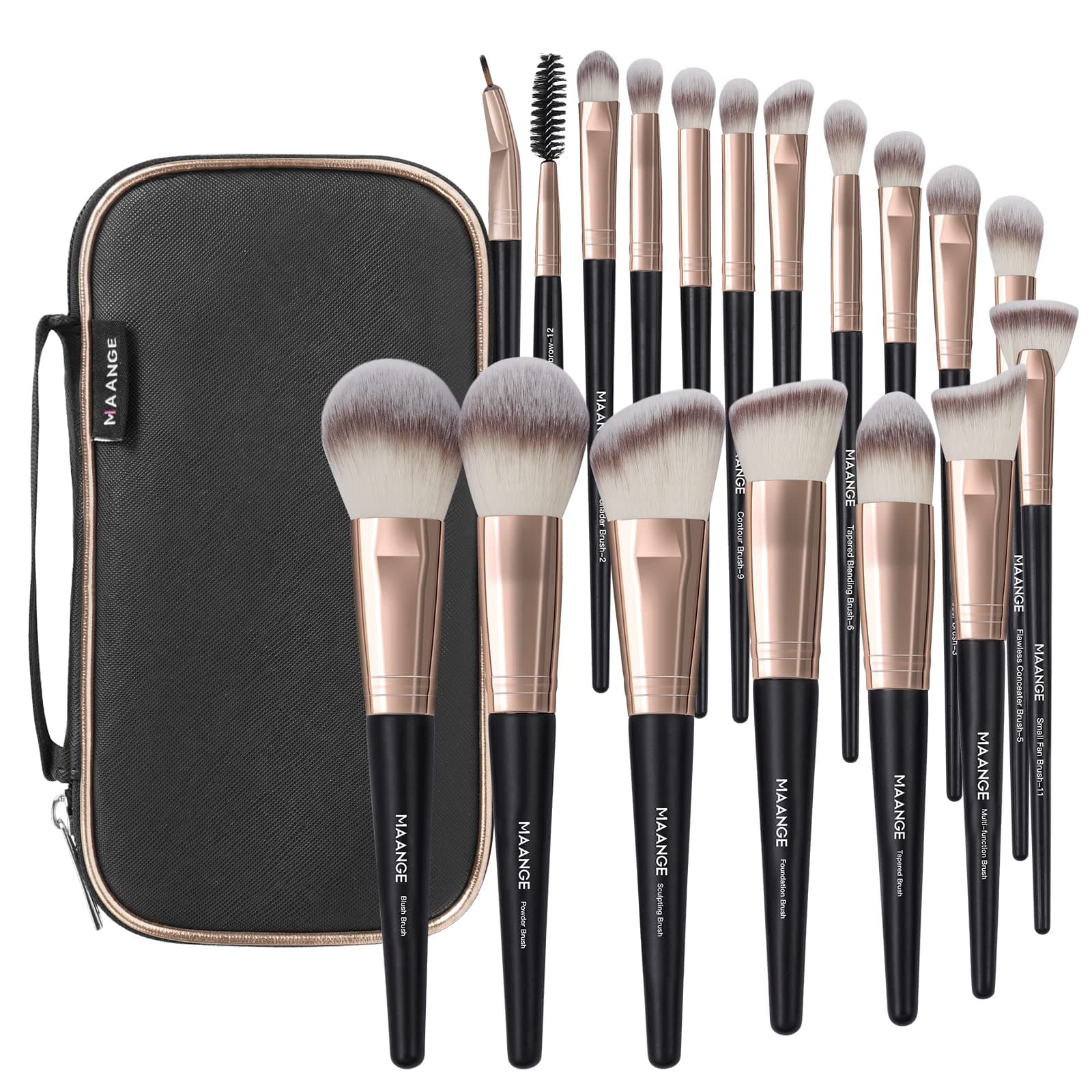 Makeup Brushes with Case, MAANGE 18 Pcs Professional Makeup Brush Set Premium Synthetic Face Kabuki Brush Kit Foundation Blush Powder Eyeshadow Brushes Set Christmas Gift(Coffee)